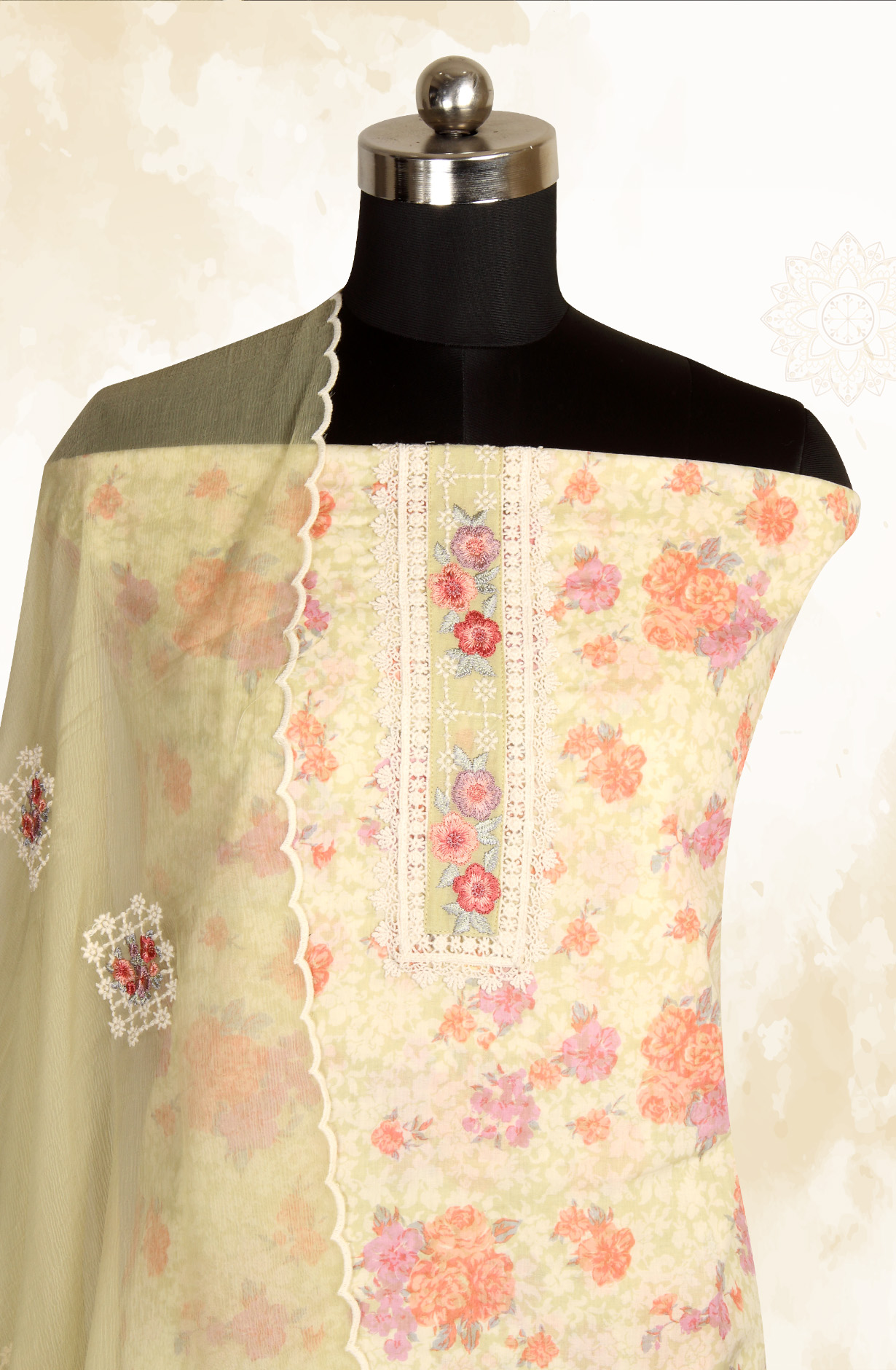 Multi-coloured Pure Cotton Digital Printed Salwar Kameez with Chiffon Dupatta - SANNPJ3257B