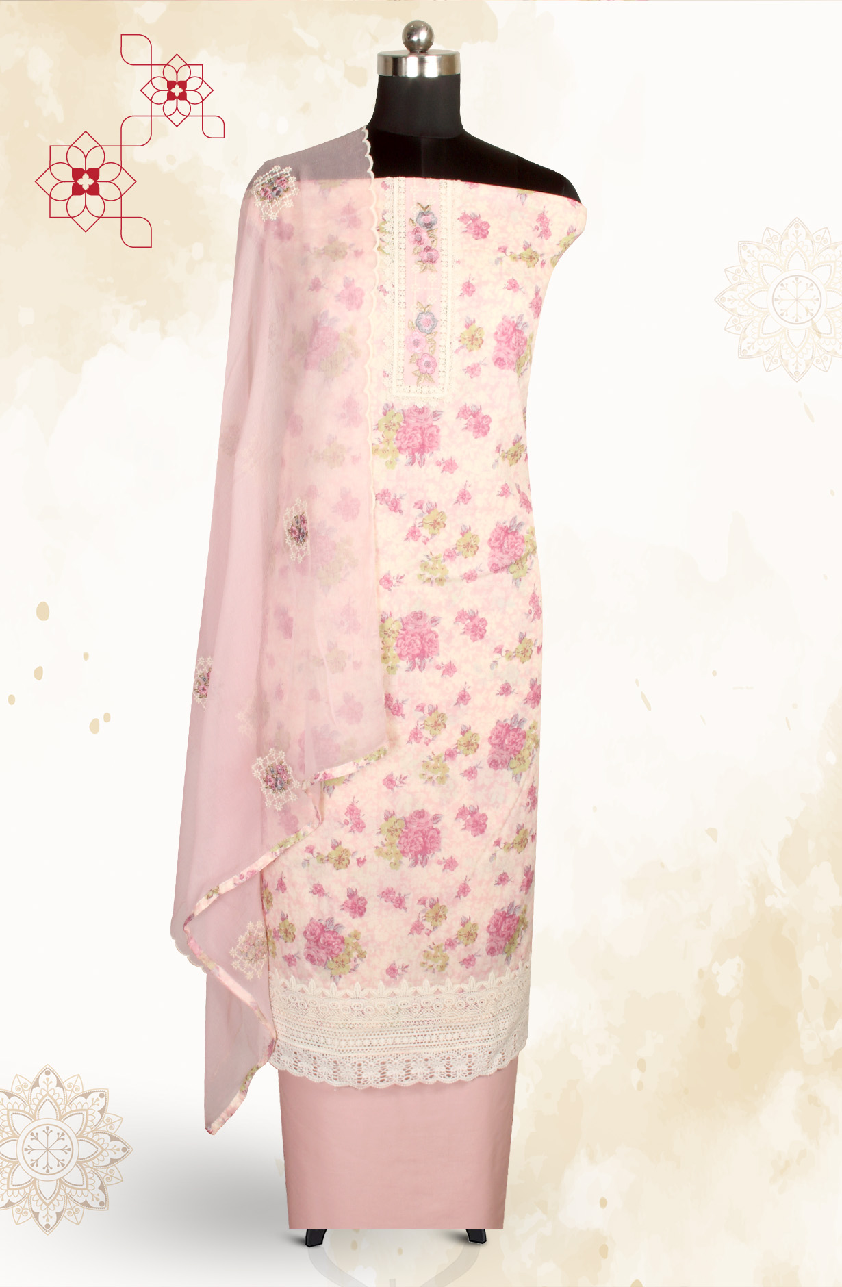 Multi-coloured Pure Cotton Digital Printed Salwar Kameez with Chiffon Dupatta - SANNPJ3257C