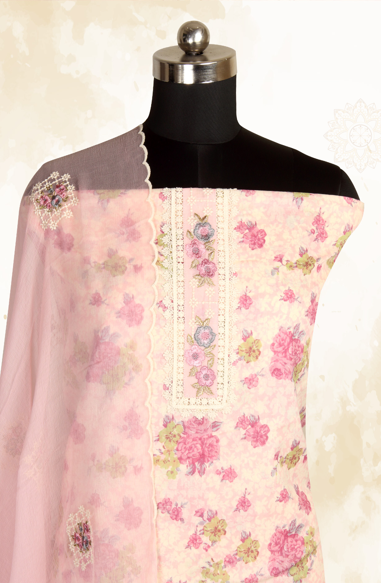 Multi-coloured Pure Cotton Digital Printed Salwar Kameez with Chiffon Dupatta - SANNPJ3257C