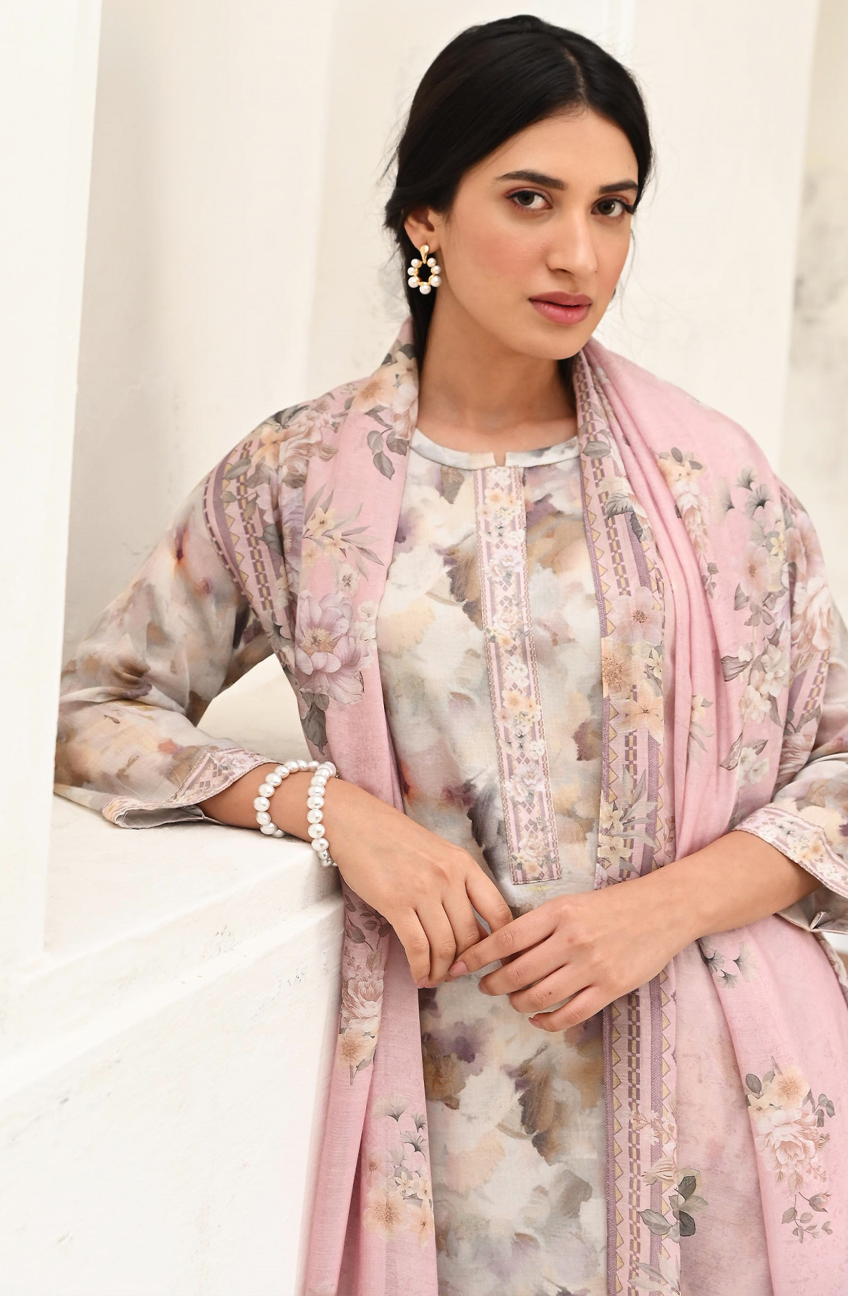 Pink Cotton Suit set with Digital Print with Muslin Dupatta - SAR2207A