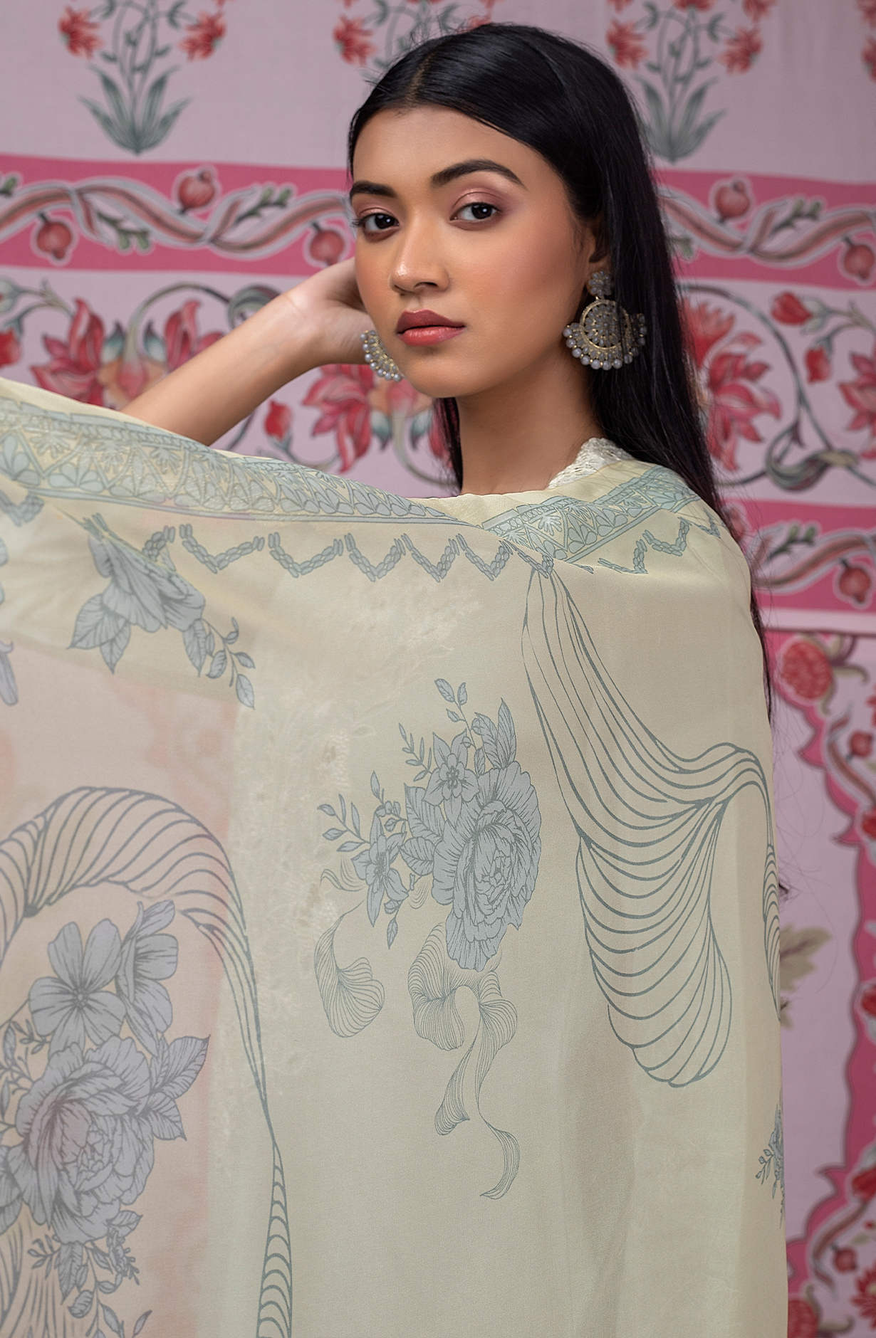 Green Pure Linen Unstitched Embroidered Suit with Organza Dupatta - SAS2177A