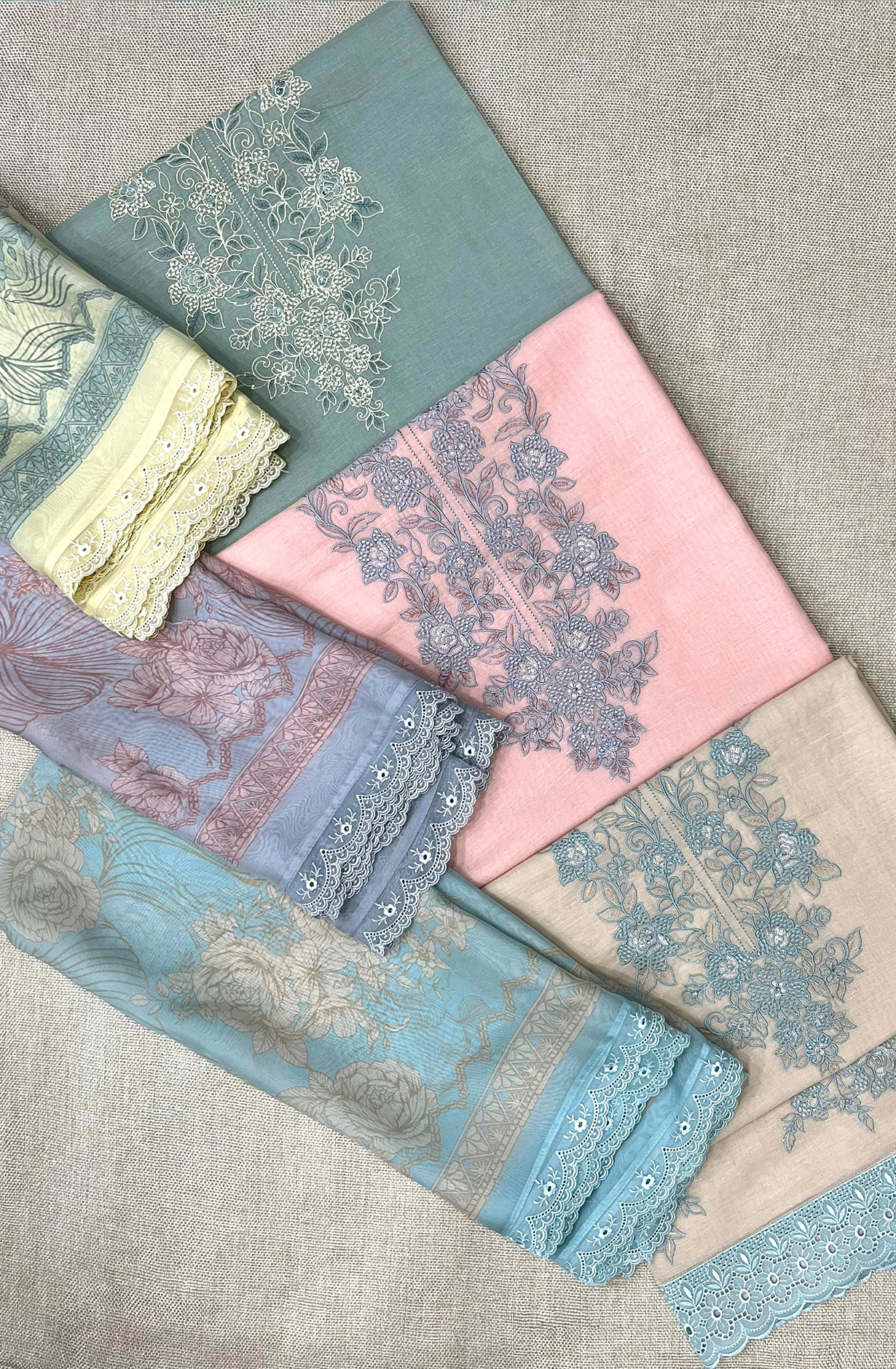 Fawn Pure Linen Unstitched Embroidered Suit with Organza Dupatta - SAS2177C