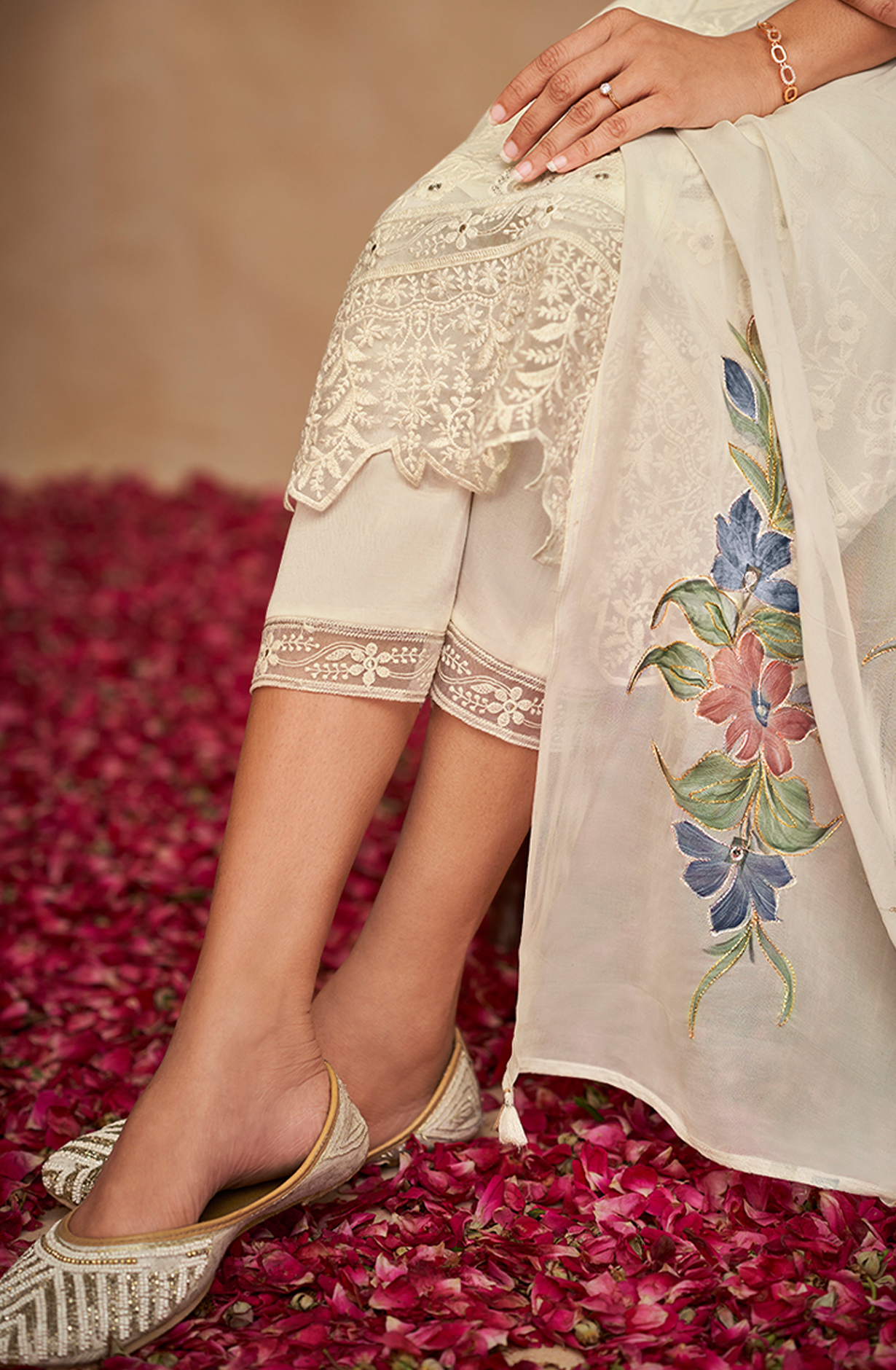 Cream Georgette Beautiful Unstitched Chikankari Embroidered Suit with Organza Dupatta - SAU8422