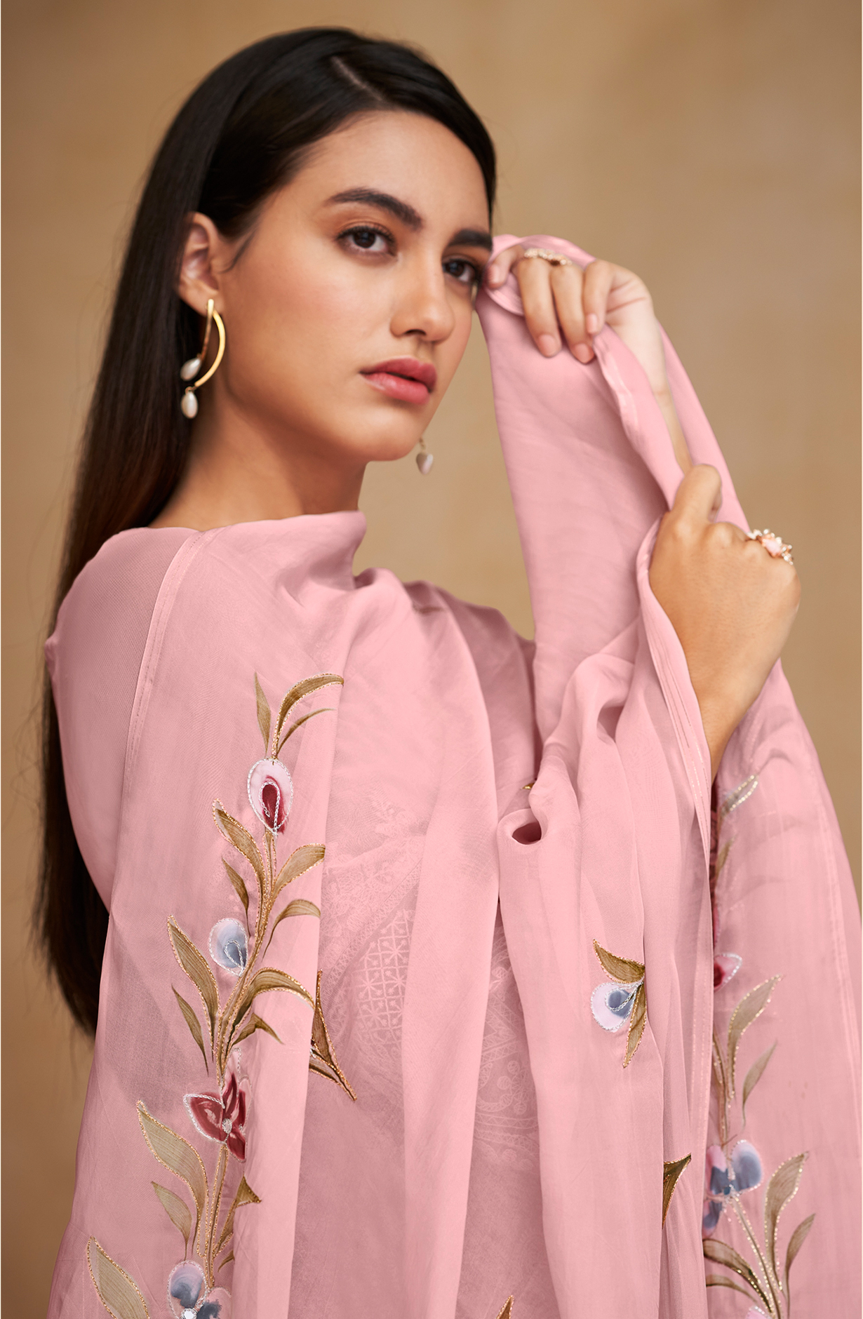 Pink Georgette Beautiful Unstitched Chikankari Embroidery Suit with Organza Dupatta - SAU8428