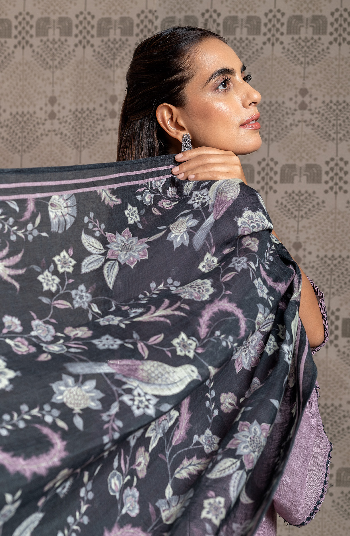 Mauve Linen Exclusive Unstitched Lace work Suit-set - SAY1972B