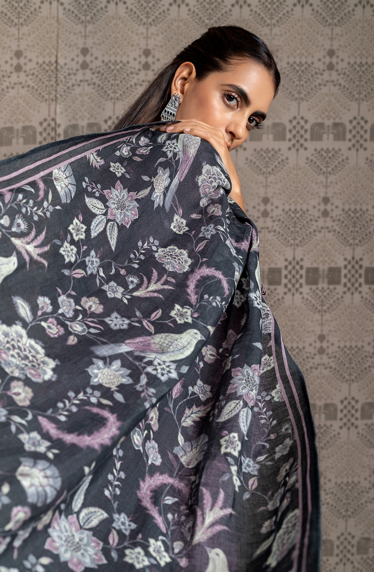 Mauve Linen Exclusive Unstitched Lace work Suit-set - SAY1972B