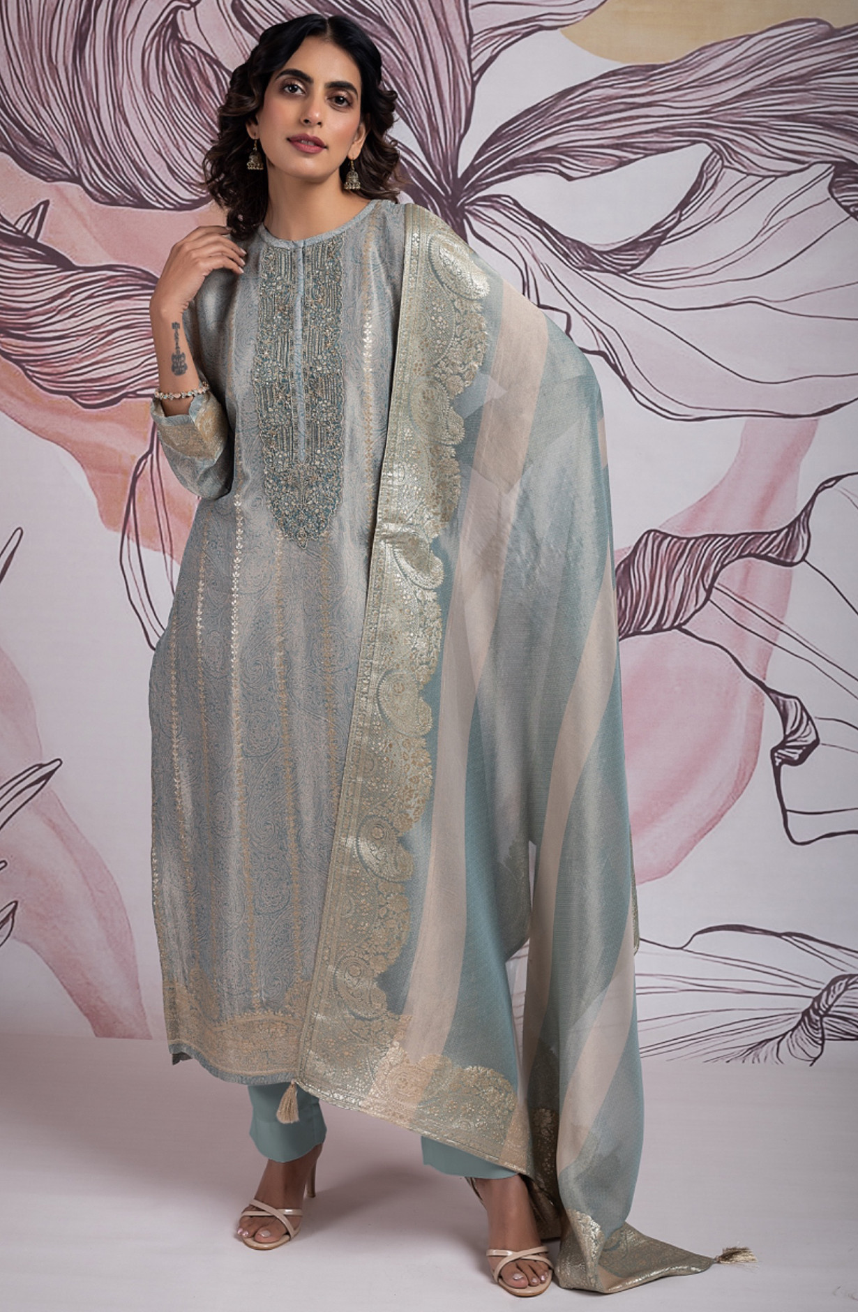 Tissue Jacquard Salwaar Kameez with Dupatta - SAY2382A