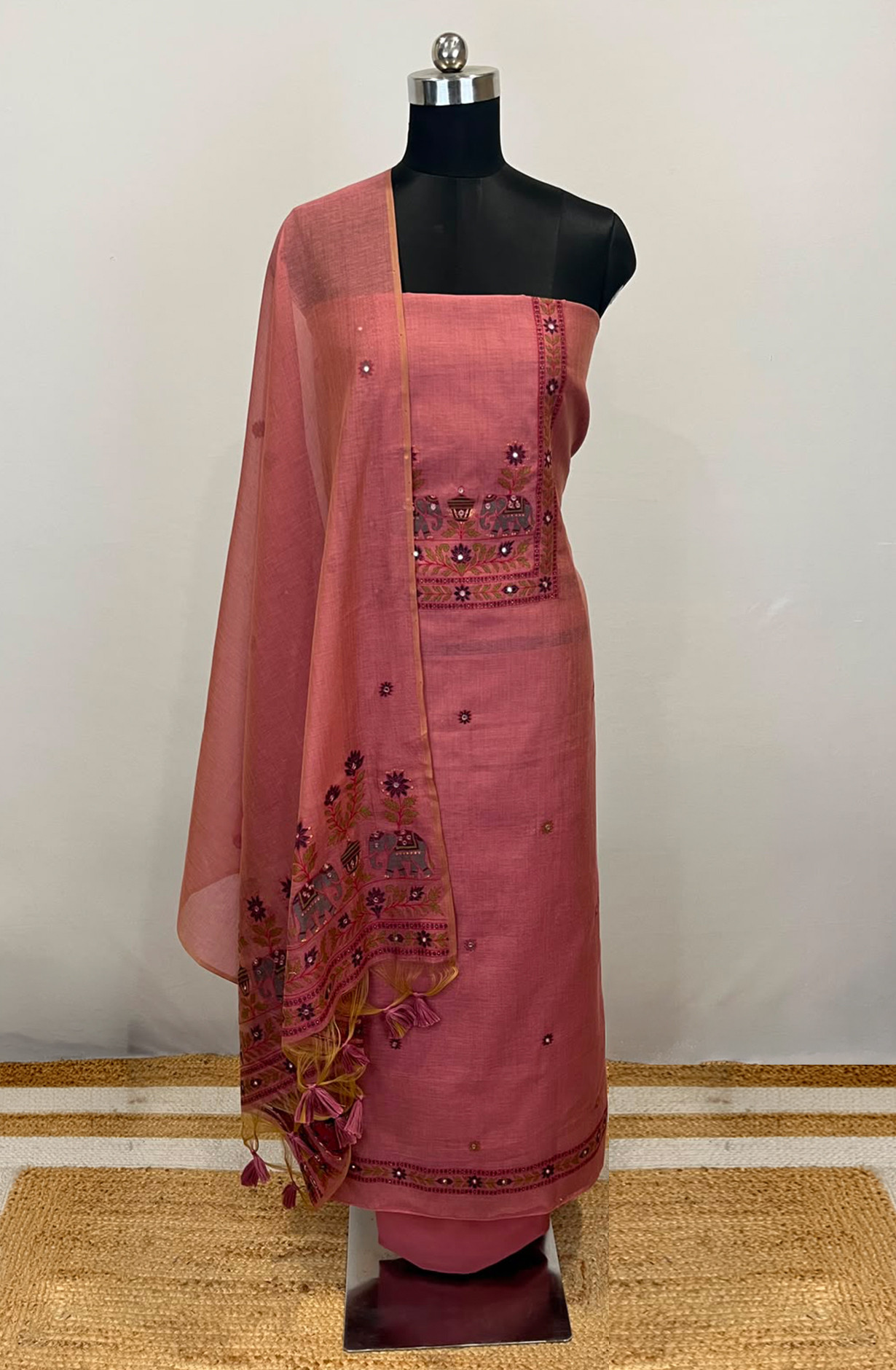 Mauve Chanderi Unstitched Suit Set with Beautiful Dupatta - 986-VTA99B