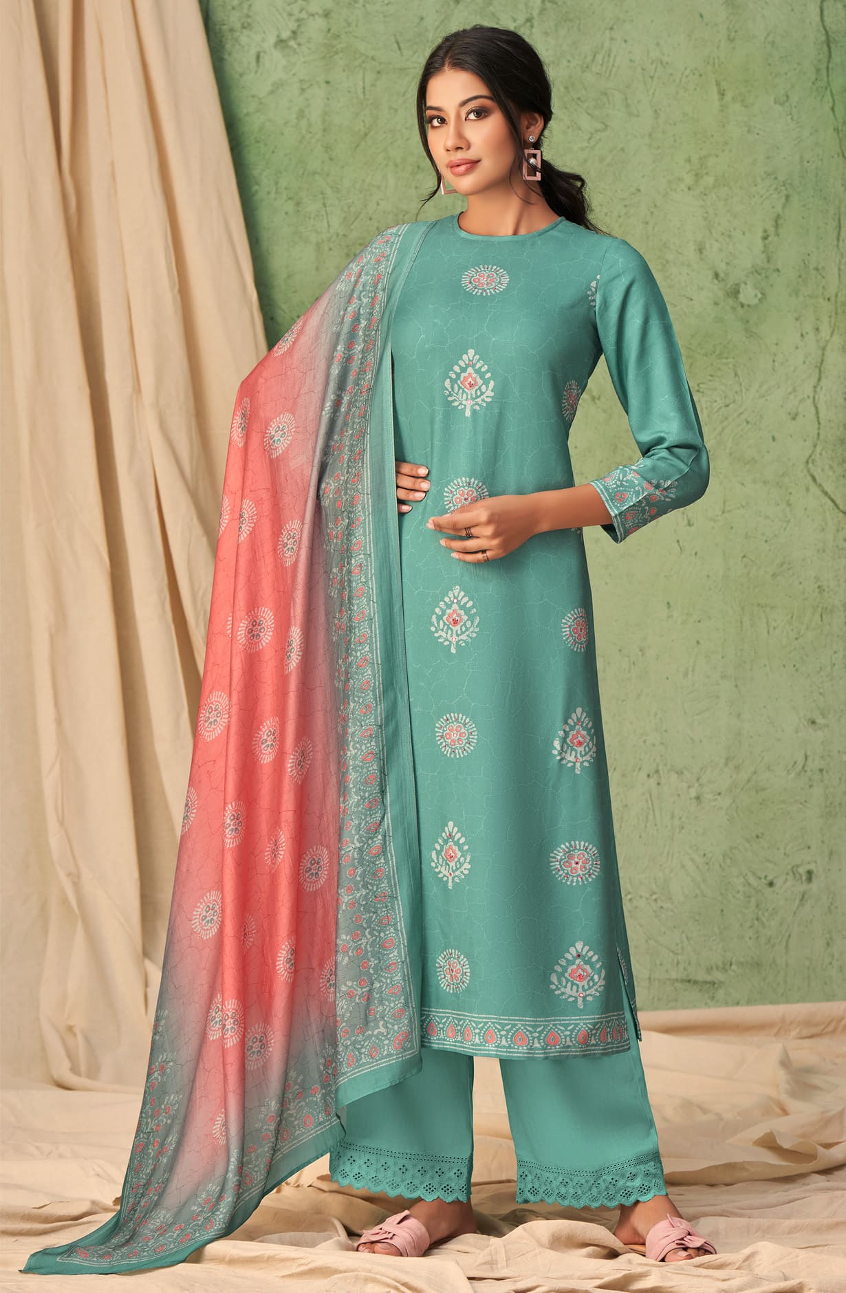 Sea Green Spun Winterwear Unstitched Salwar Suit-set -NAU8285