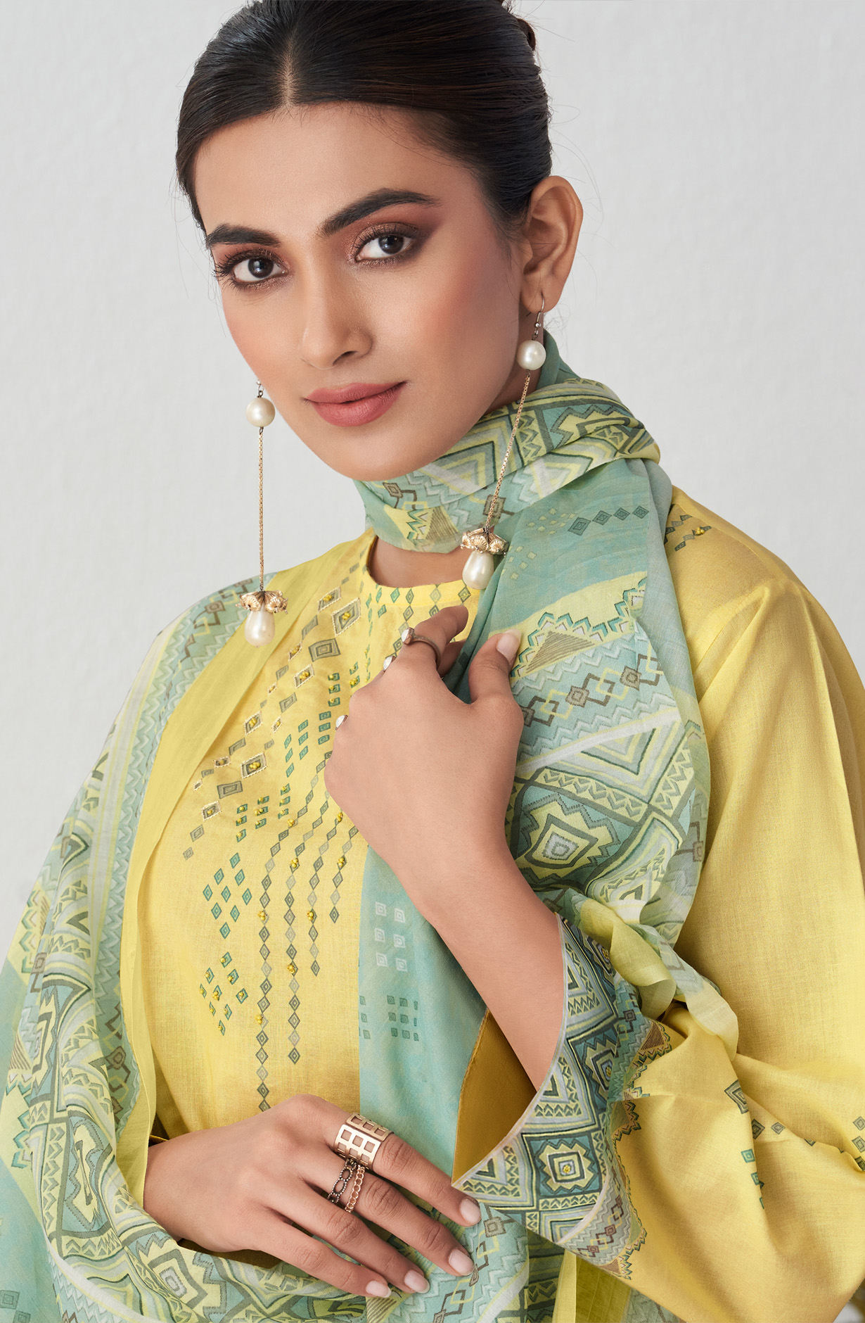 Mustard Yellow Cotton Digital Printed Unstitched Salwar Suit-sets - SEH670