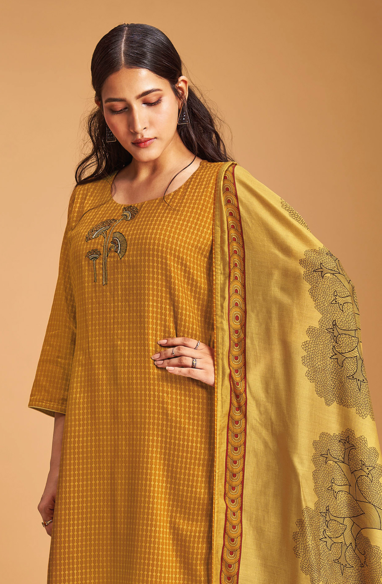 Mustard Yellow Pashmina Winter Unstitched Salwar Kameez - SEOS2005B