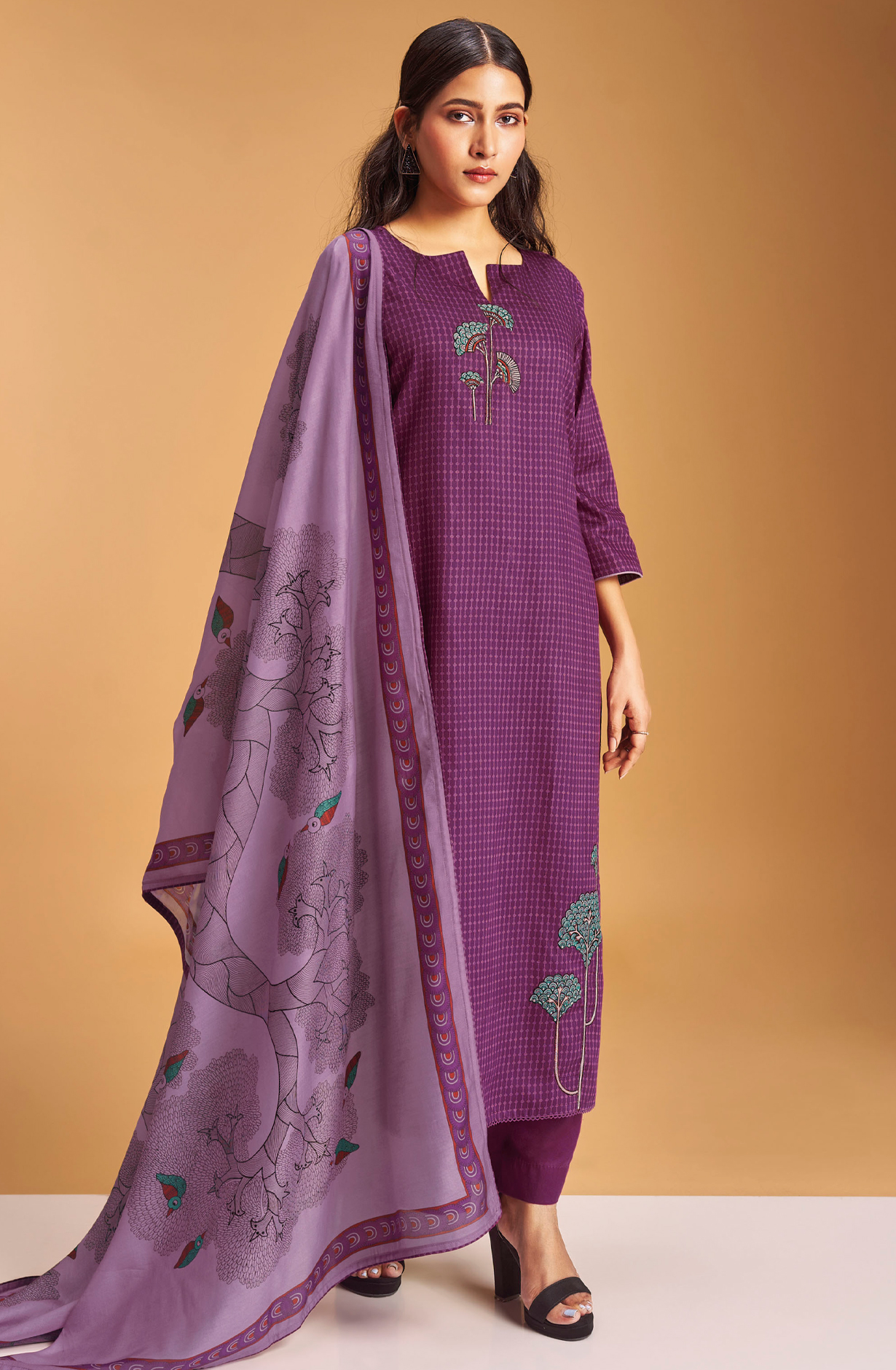 Purple Pashmina Winter Unstitched Salwar Kameez - SEOS2005D