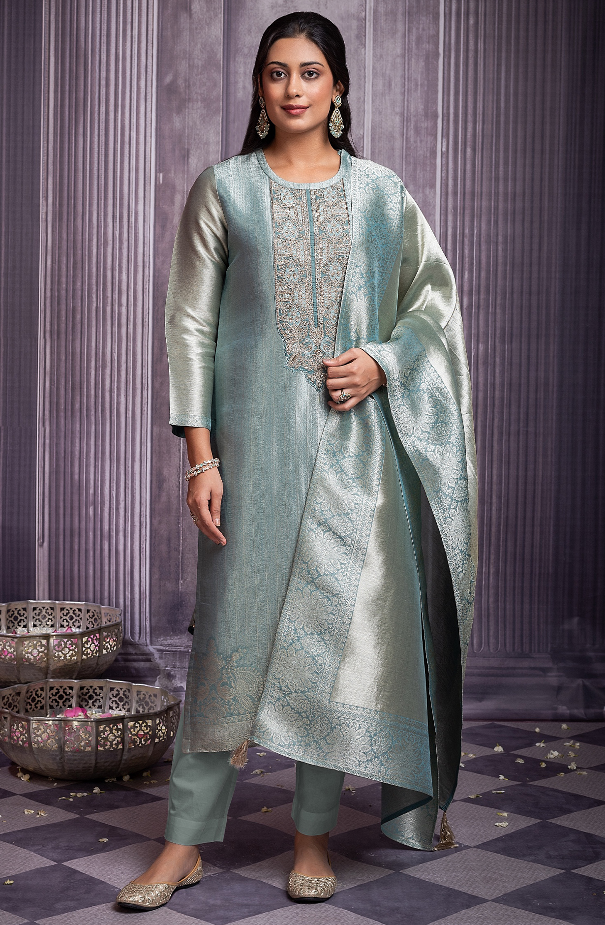Sea Green Pure Silk Salwaar Kameez with Beautiful Dupatta - SHA2272A