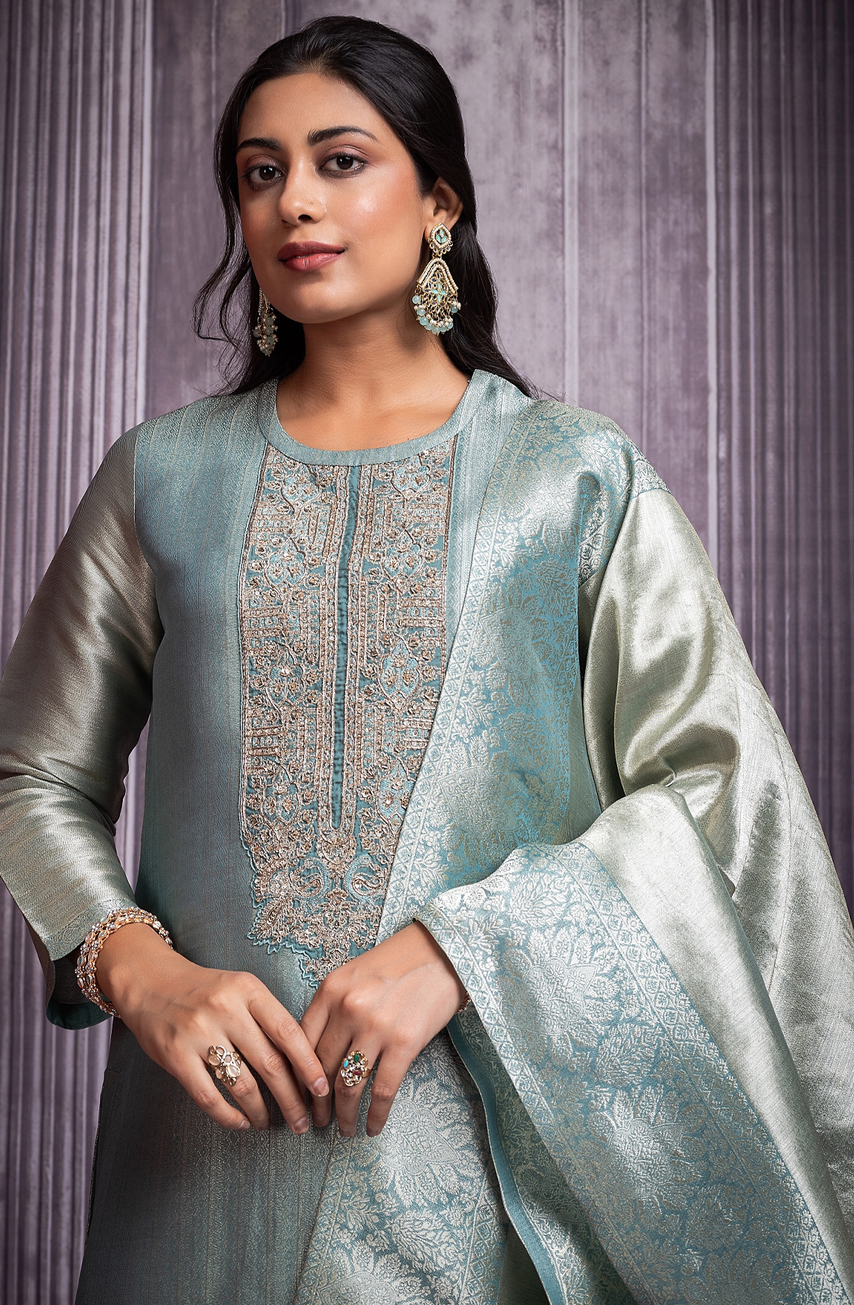 Sea Green Pure Silk Salwaar Kameez with Beautiful Dupatta - SHA2272A