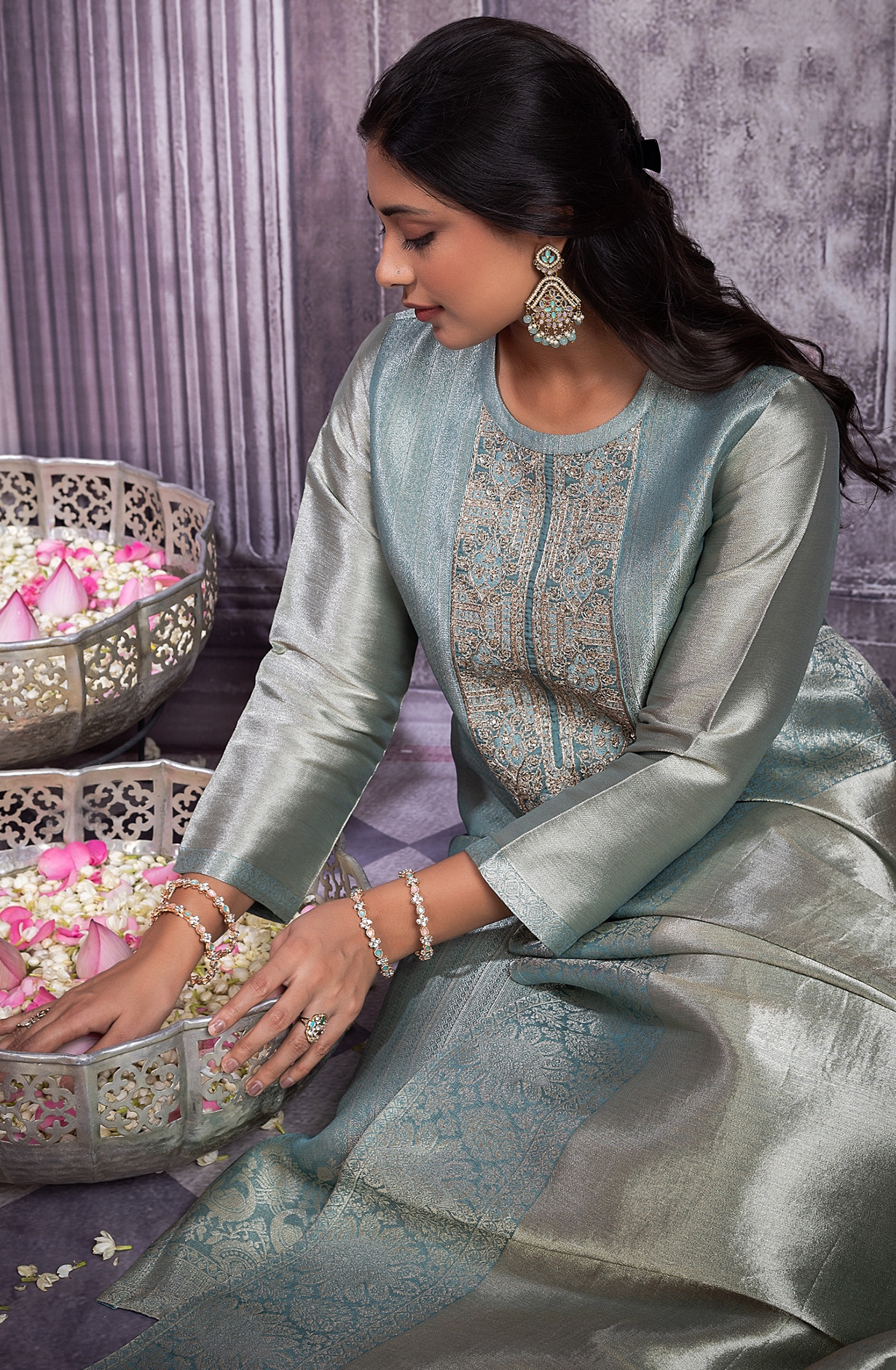 Sea Green Pure Silk Salwaar Kameez with Beautiful Dupatta - SHA2272A