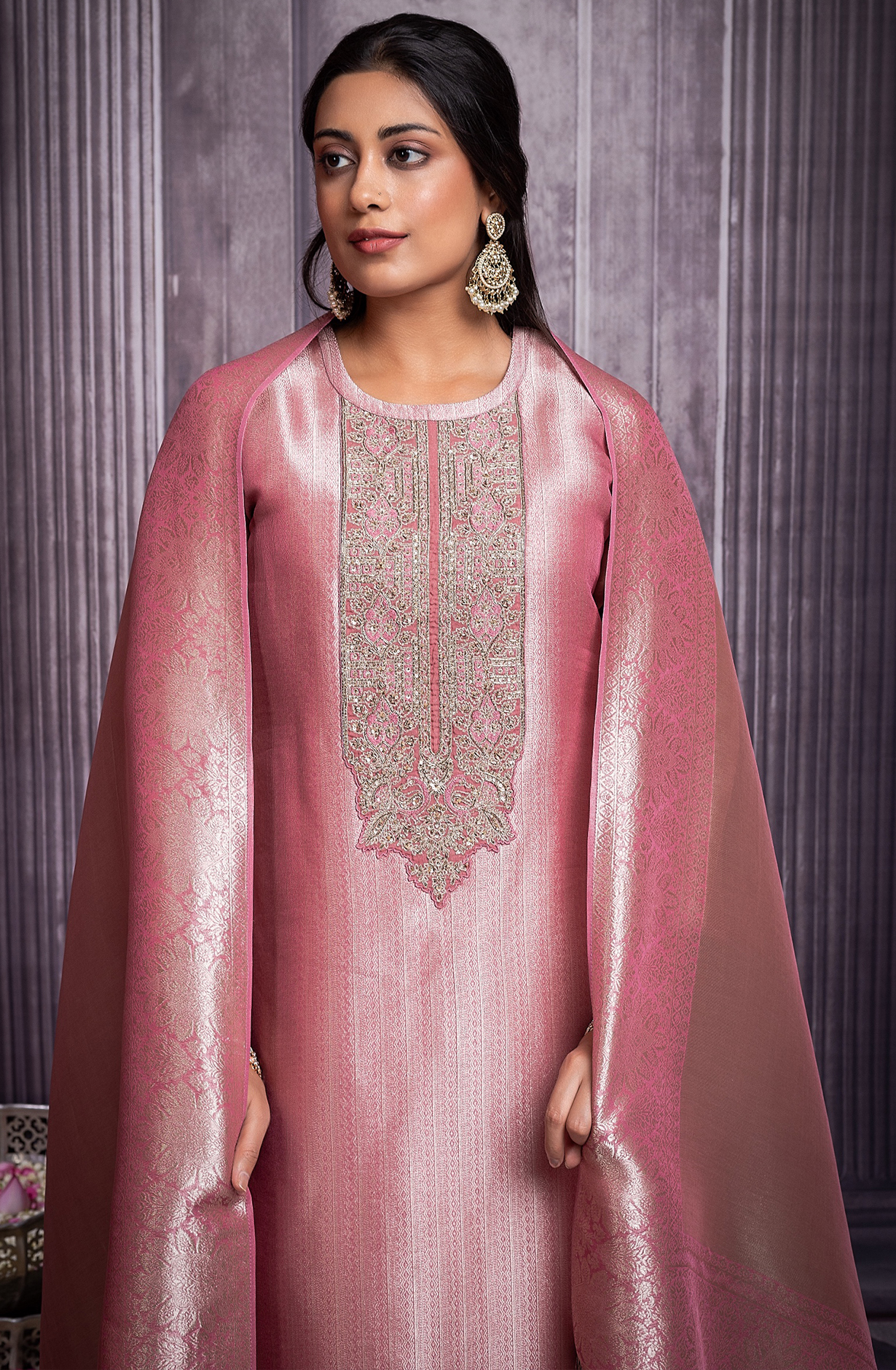 Pink Green Pure Silk Salwaar Kameez with Beautiful Dupatta - SHA2272B