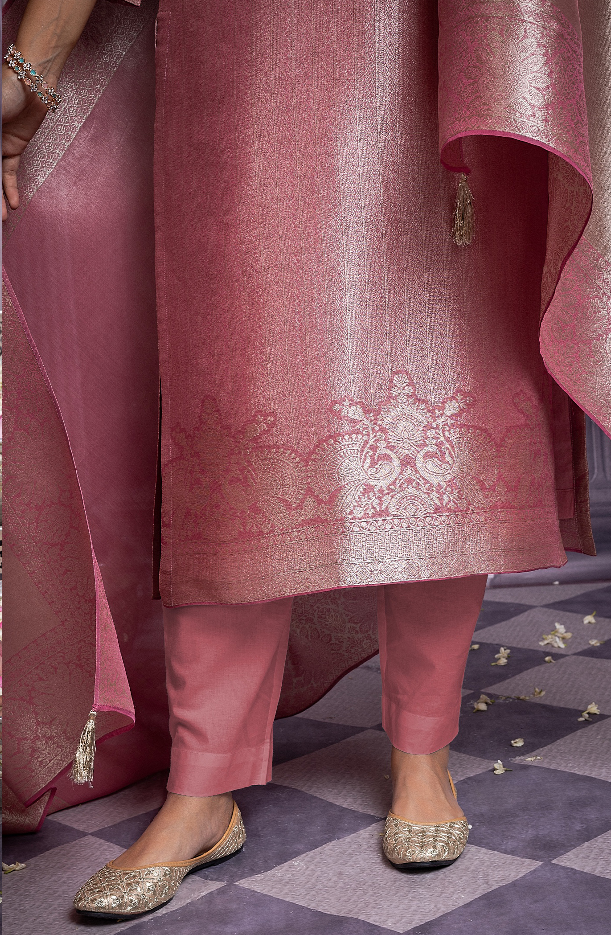 Pink Green Pure Silk Salwaar Kameez with Beautiful Dupatta - SHA2272B