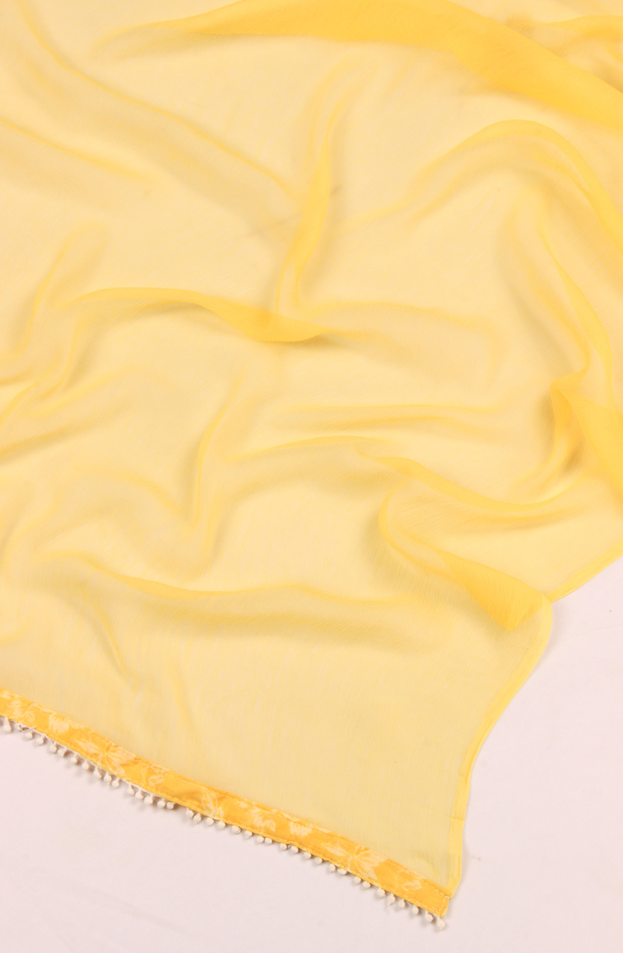 Yellow Cotton Unstitched Salwar Suit with Chiffon Dupatta - SHA3144