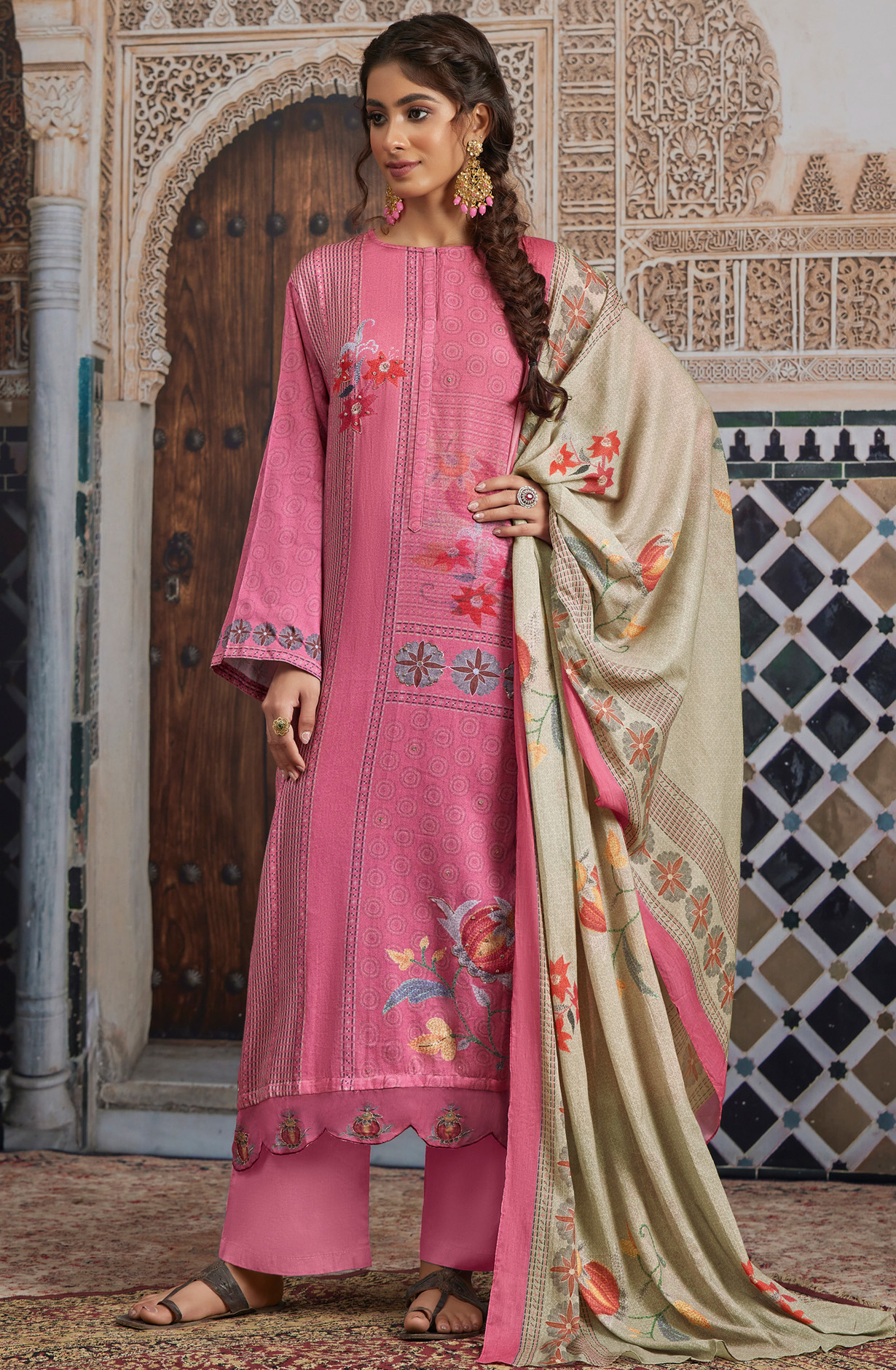 Pink Cotton Unstitched Digital Printed Salwar Kameez - SHA925