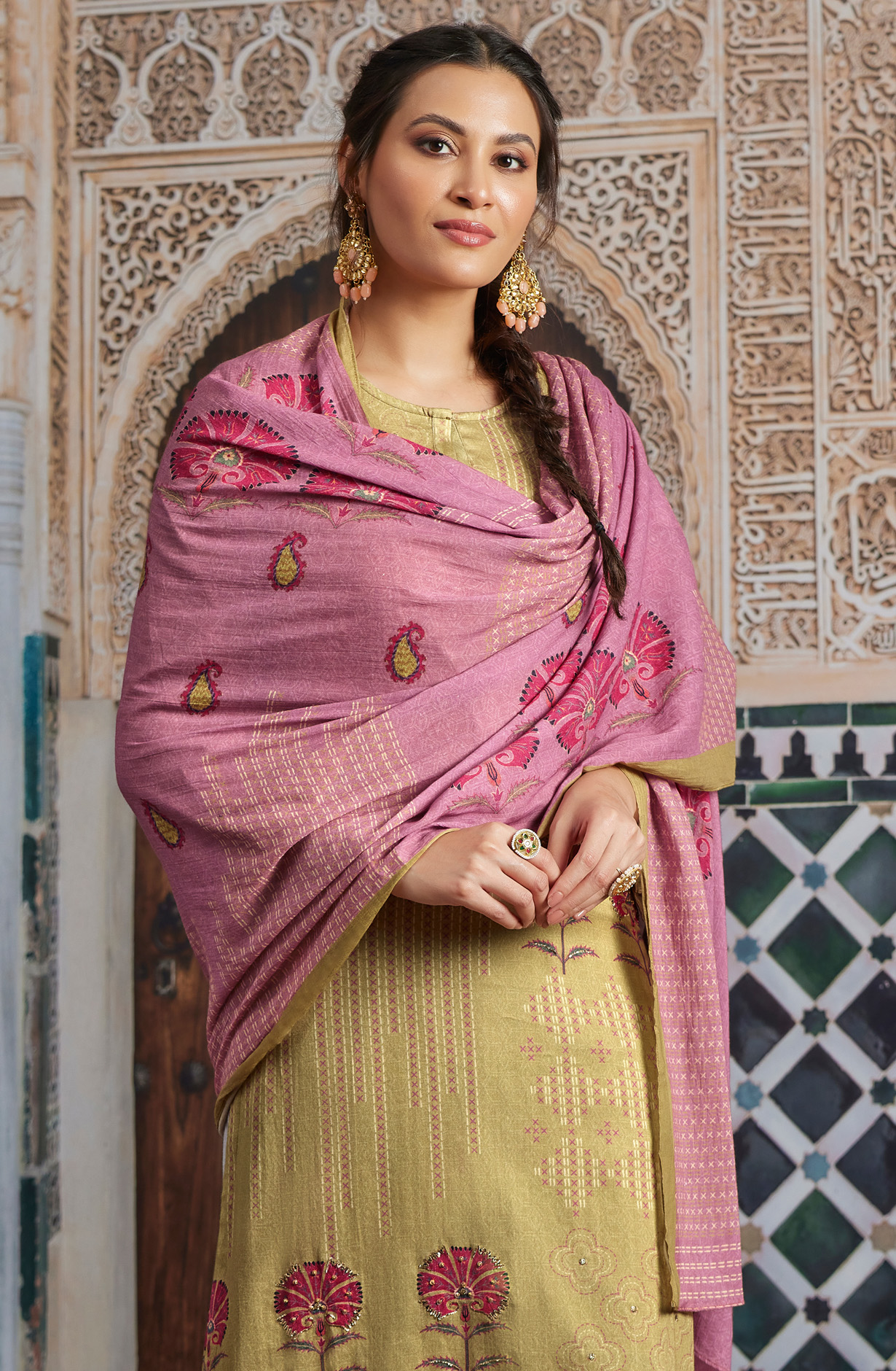 Mehndi Green Cotton Unstitched Digital Printed Salwar Kameez - SHA935