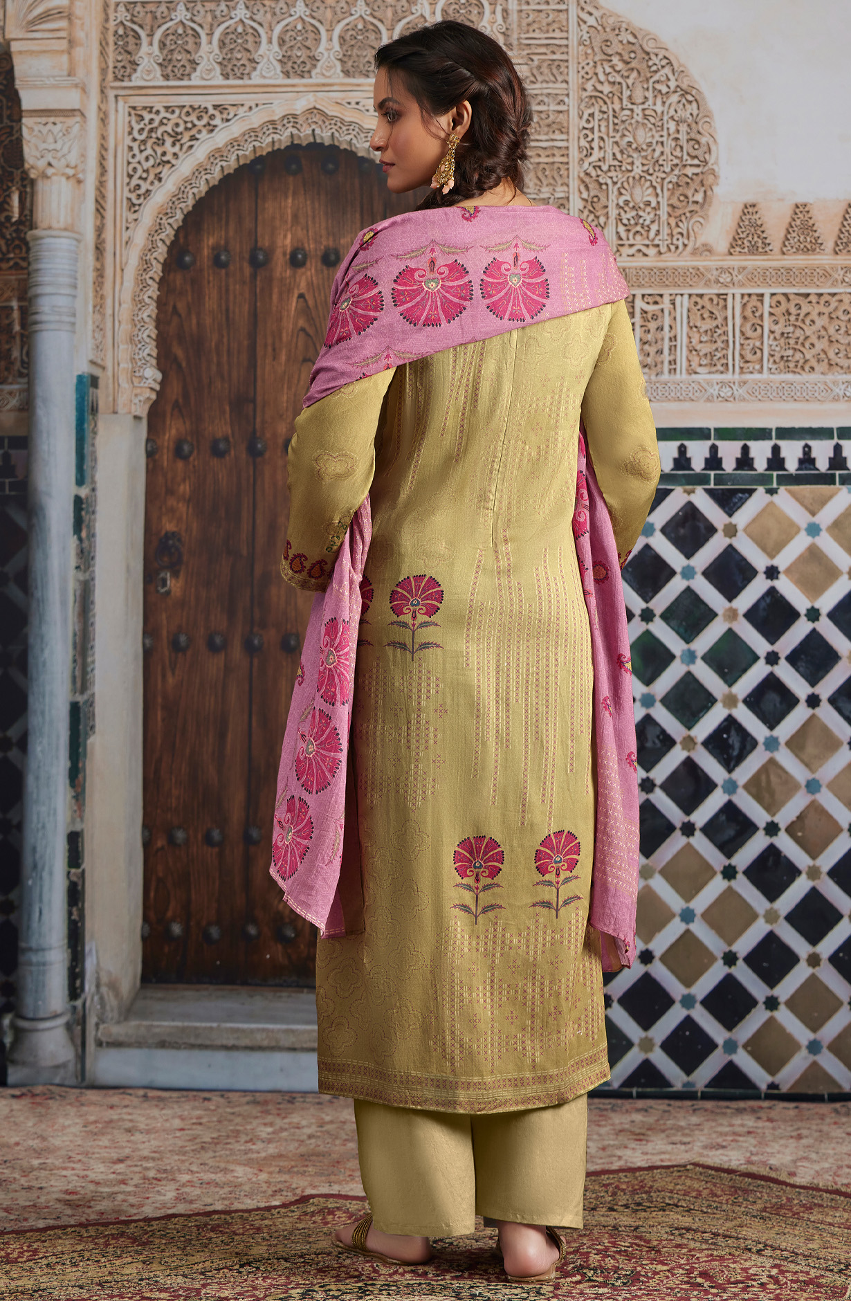 Mehndi Green Cotton Unstitched Digital Printed Salwar Kameez - SHA935