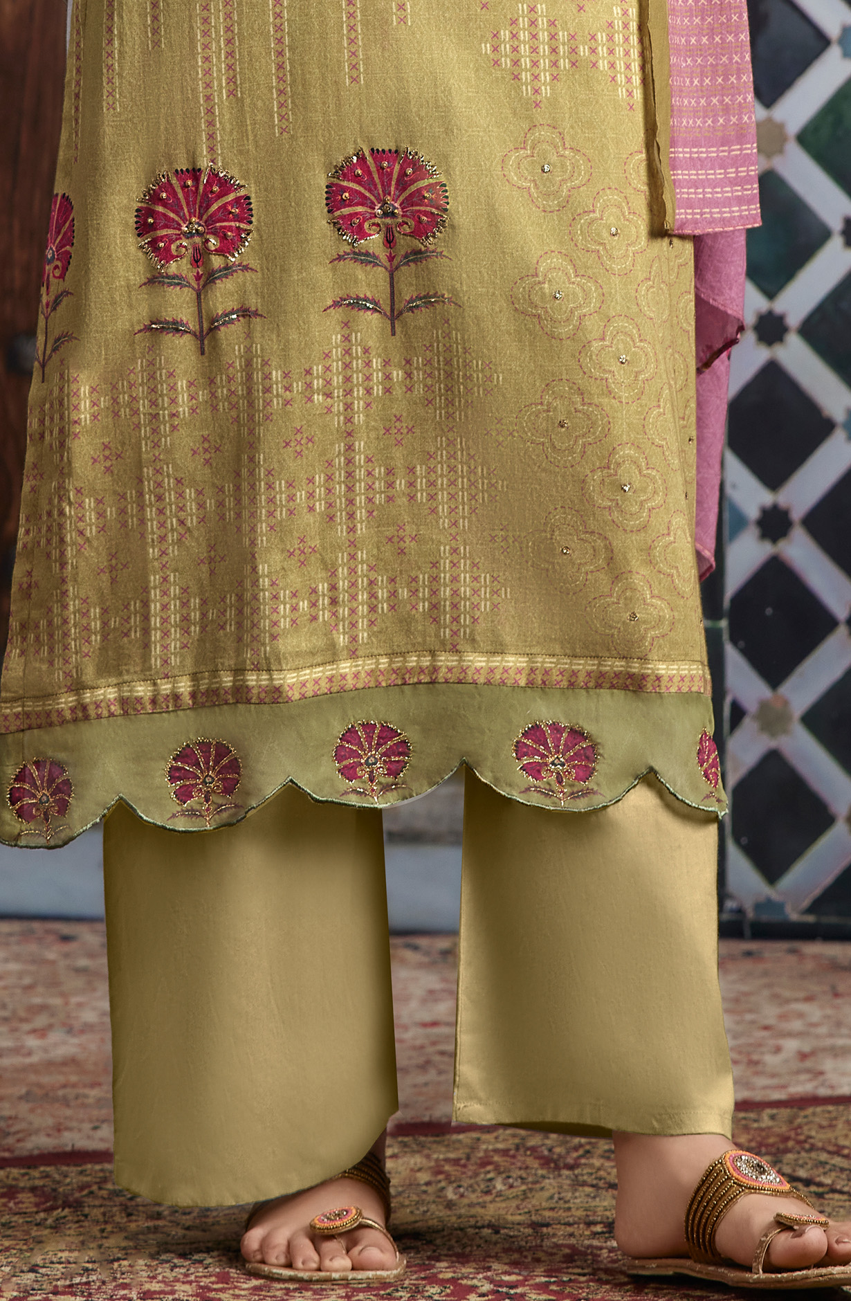 Mehndi Green Cotton Unstitched Digital Printed Salwar Kameez - SHA935