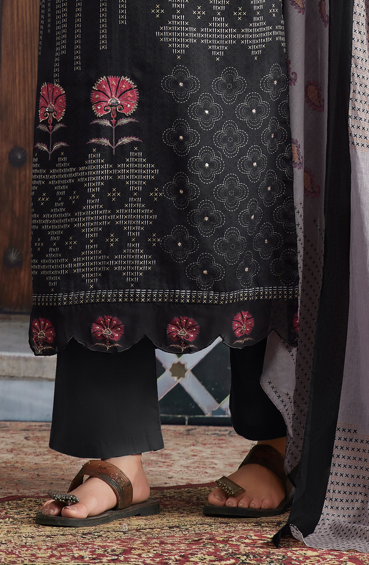 Black Cotton Unstitched Digital Printed Salwar Kameez - SHA945