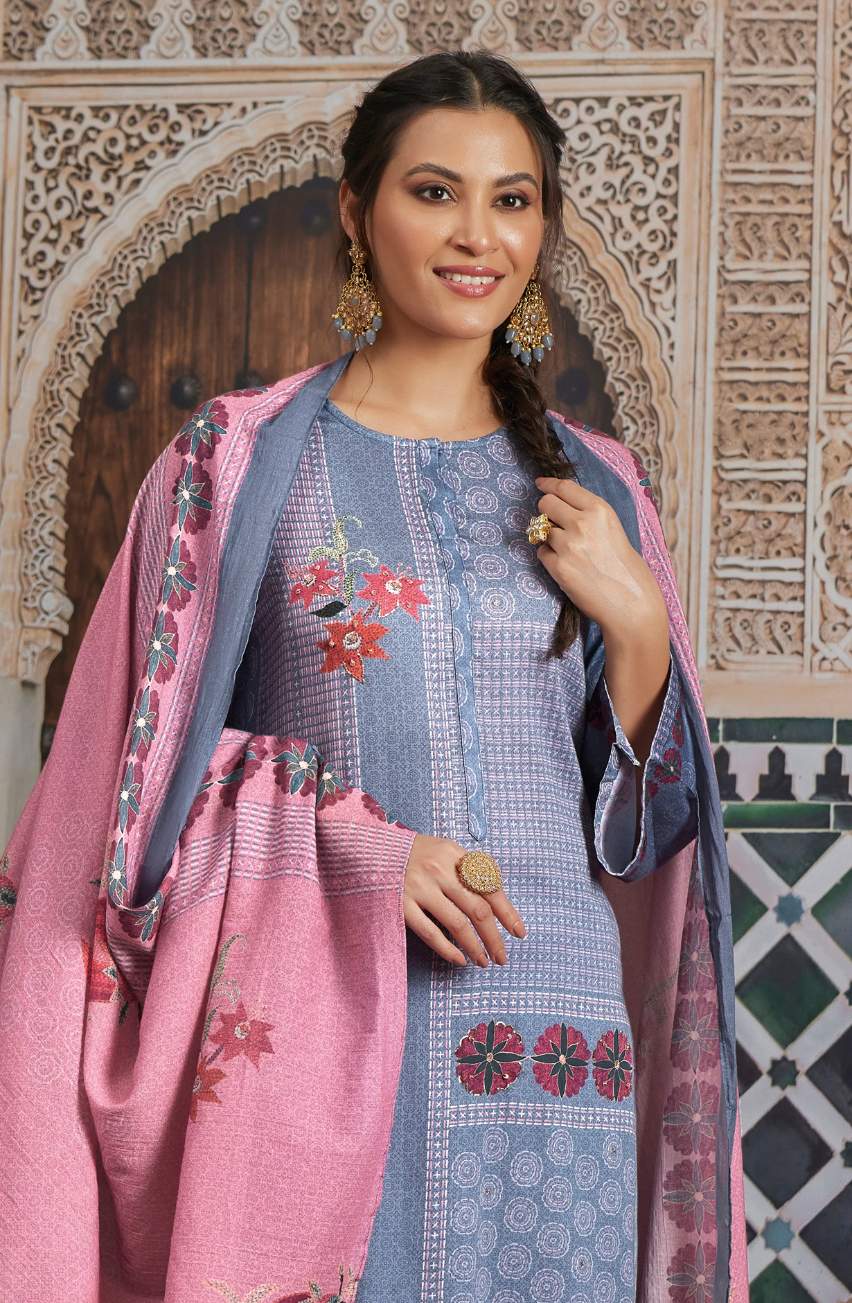 Grey Cotton Unstitched Digital Printed Salwar Kameez - SHA955