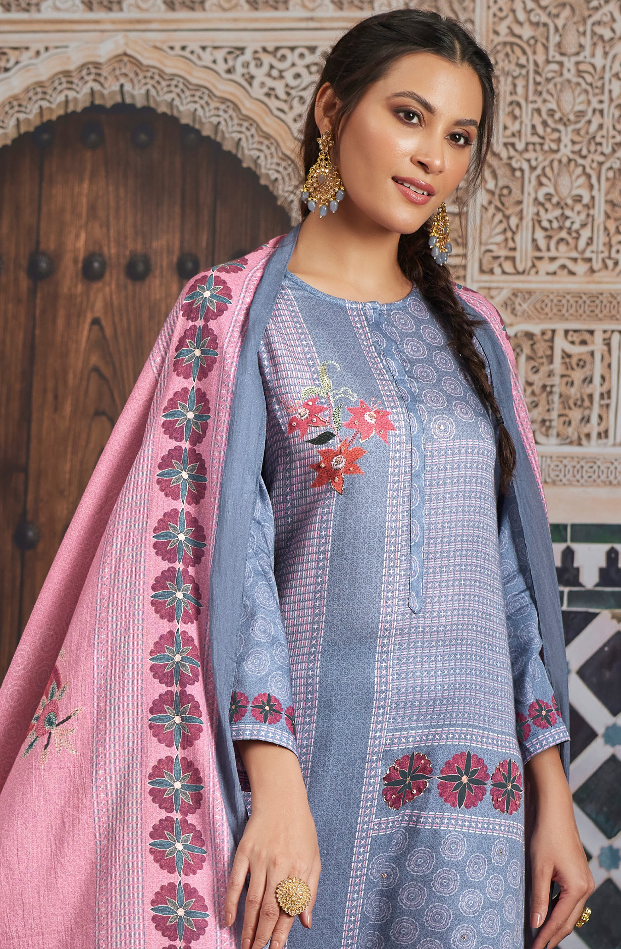 Grey Cotton Unstitched Digital Printed Salwar Kameez - SHA955
