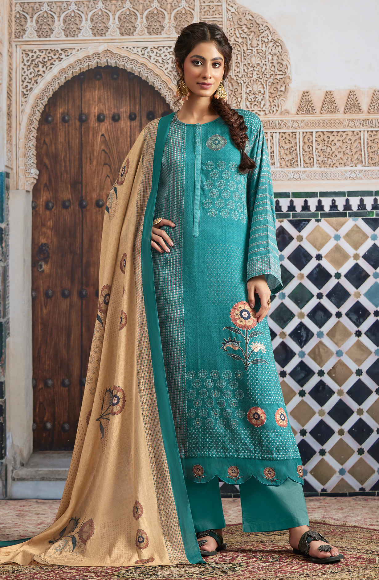 Firozi Cotton Unstitched Digital Printed Salwar Kameez - SHA965