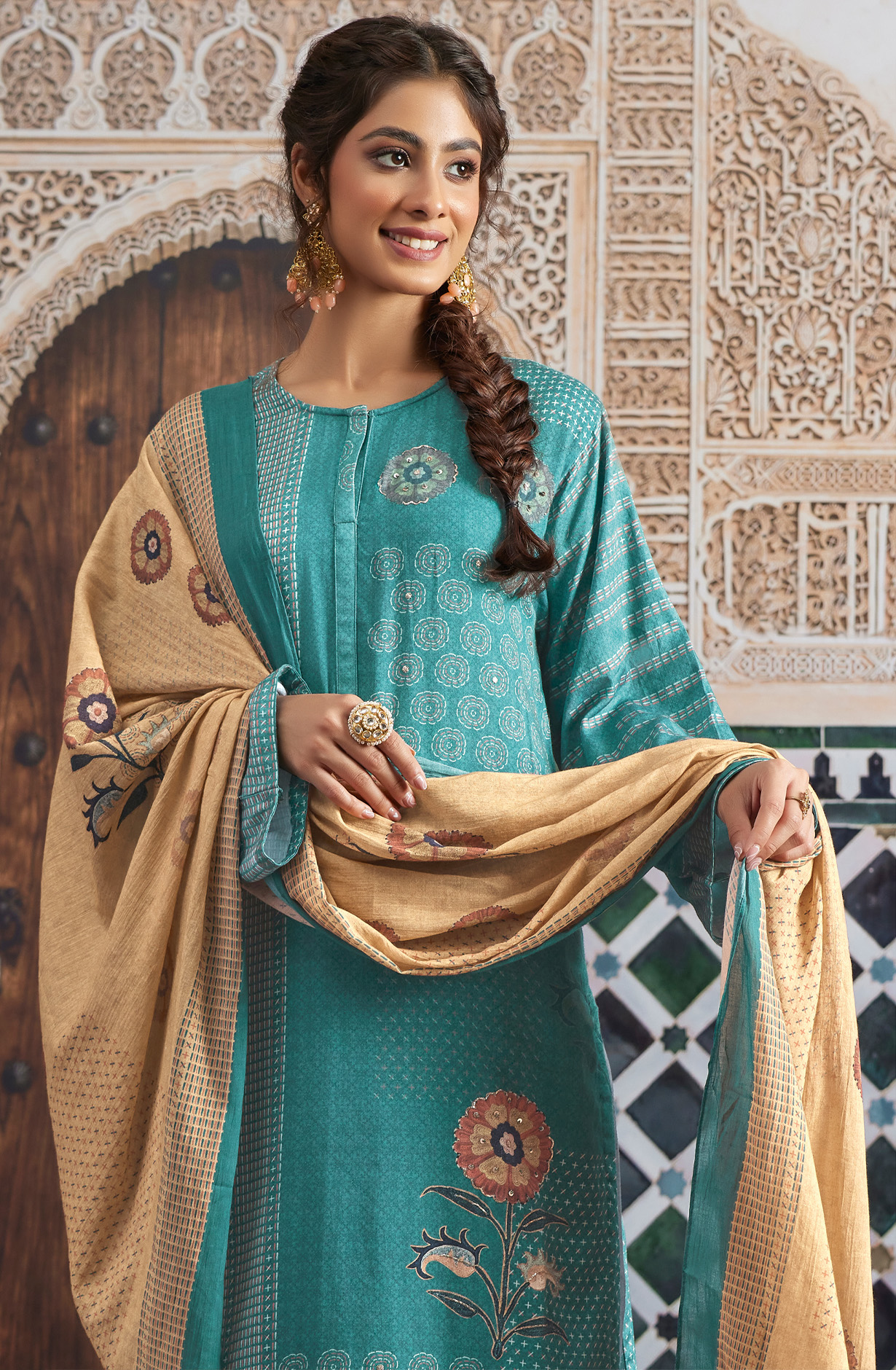 Firozi Cotton Unstitched Digital Printed Salwar Kameez - SHA965