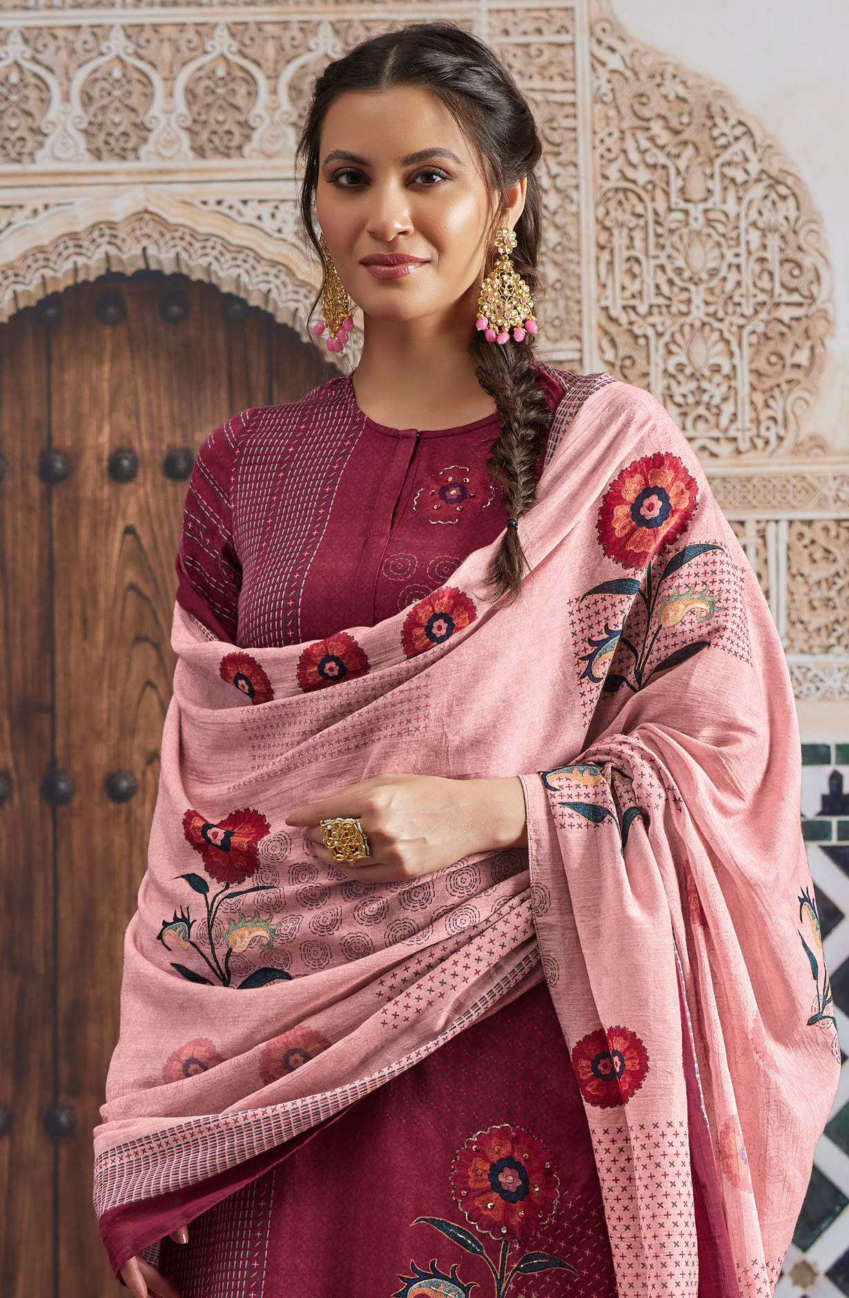 Maroon Cotton Unstitched Digital Printed Salwar Kameez - SHA970