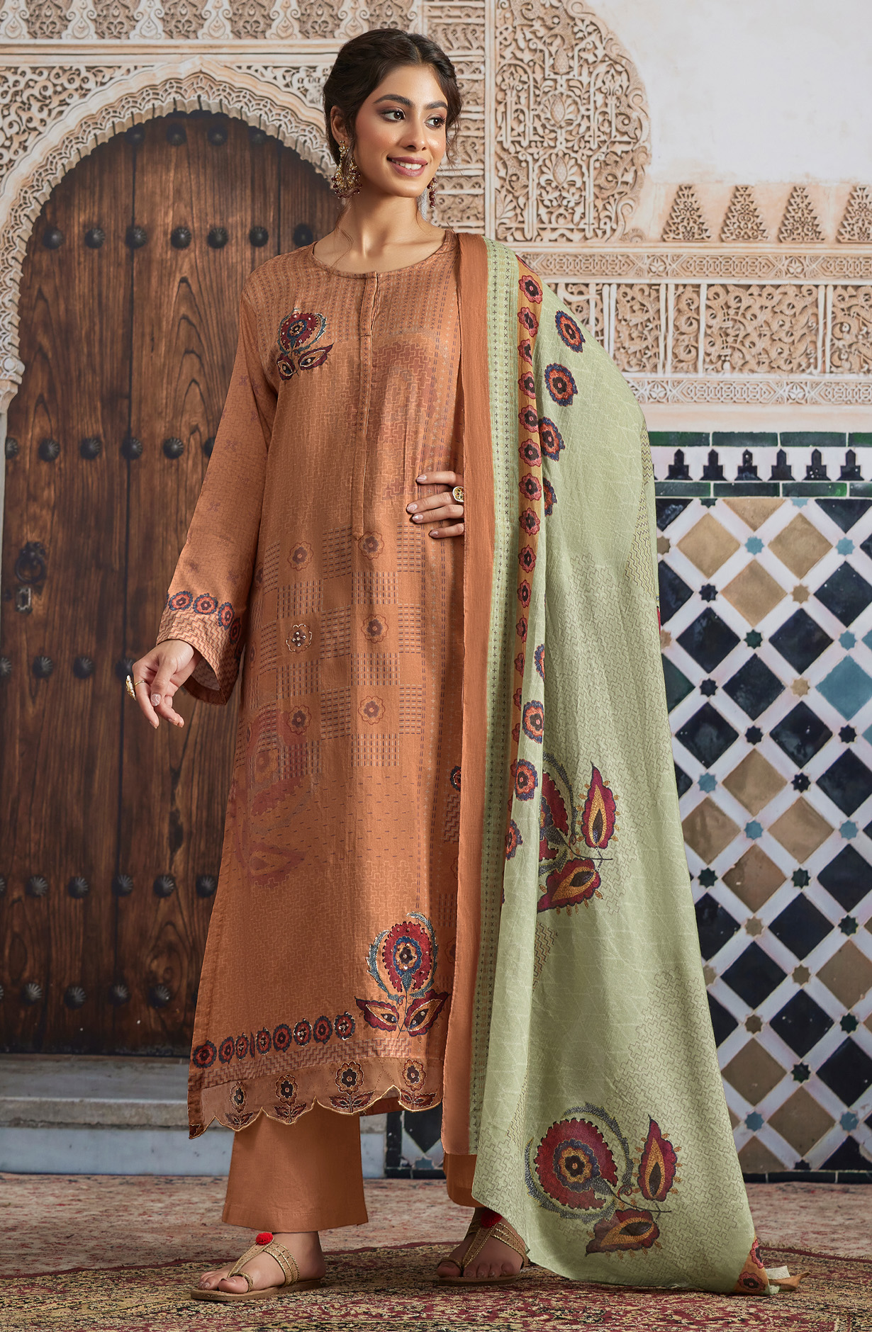 Orange Cotton Unstitched Digital Printed Salwar Kameez - SHA975