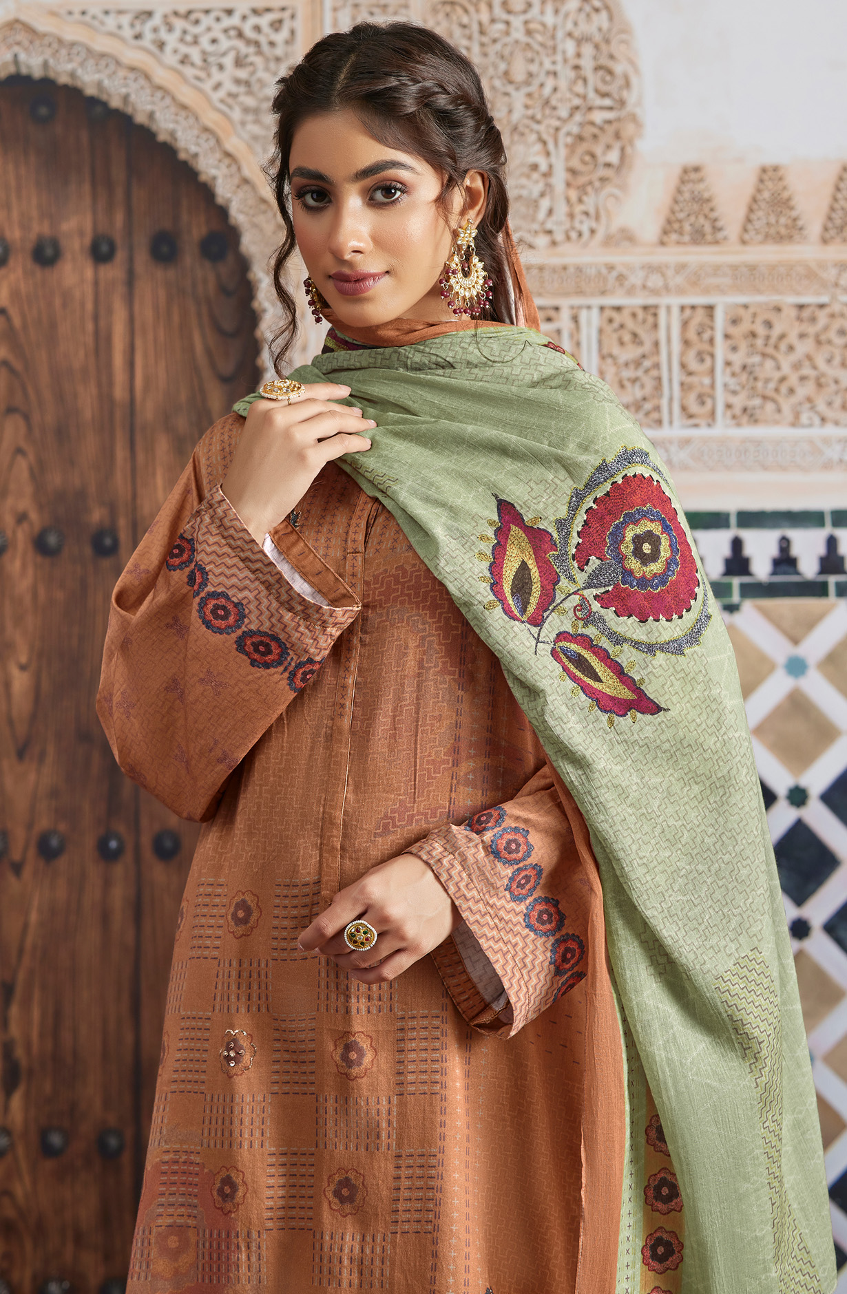 Orange Cotton Unstitched Digital Printed Salwar Kameez - SHA975