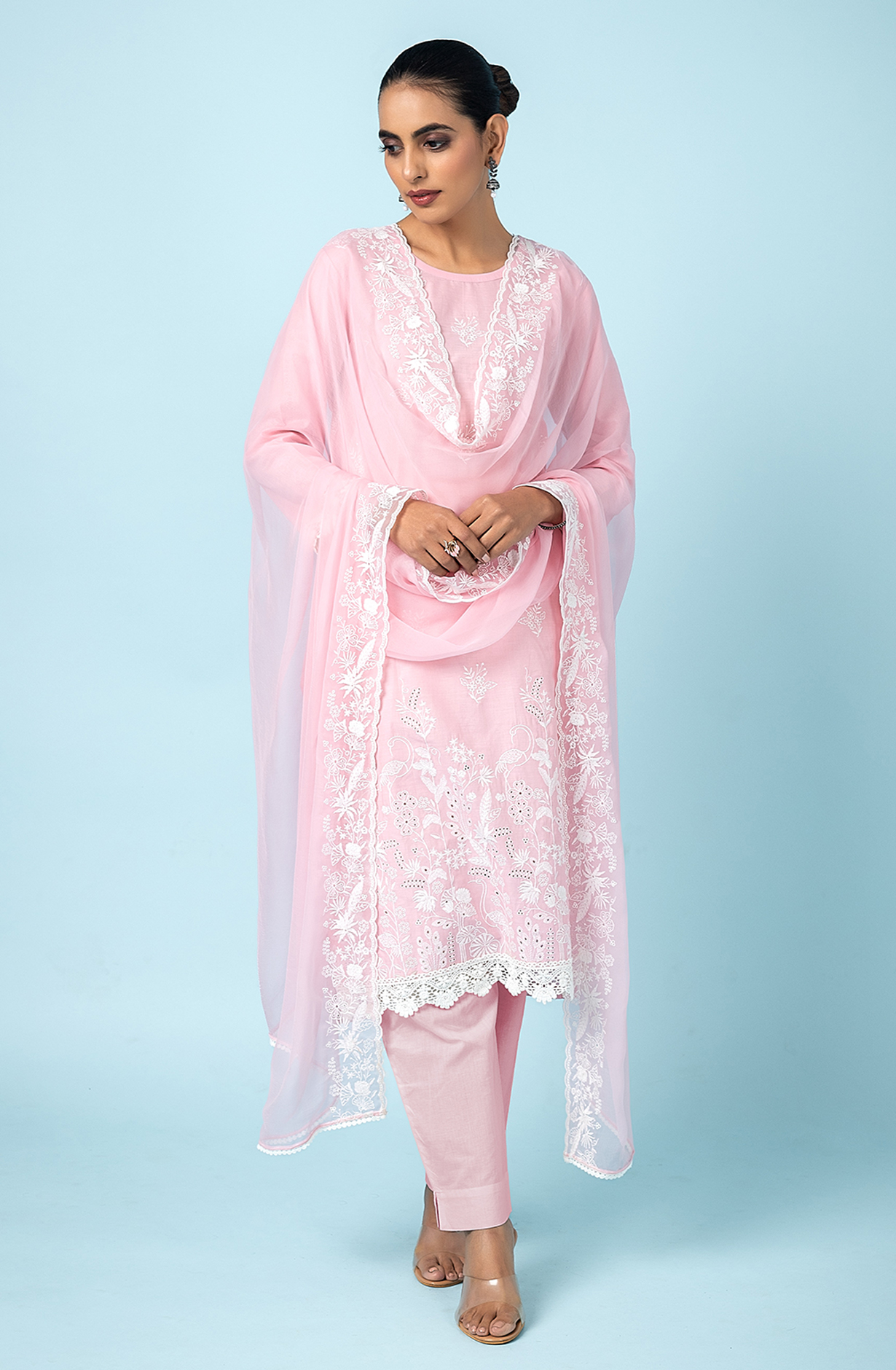 Pink Exclusive Cotton Unstitched Embroidered Salwar Kameez with Chiffon Dupatta - SHI2250A