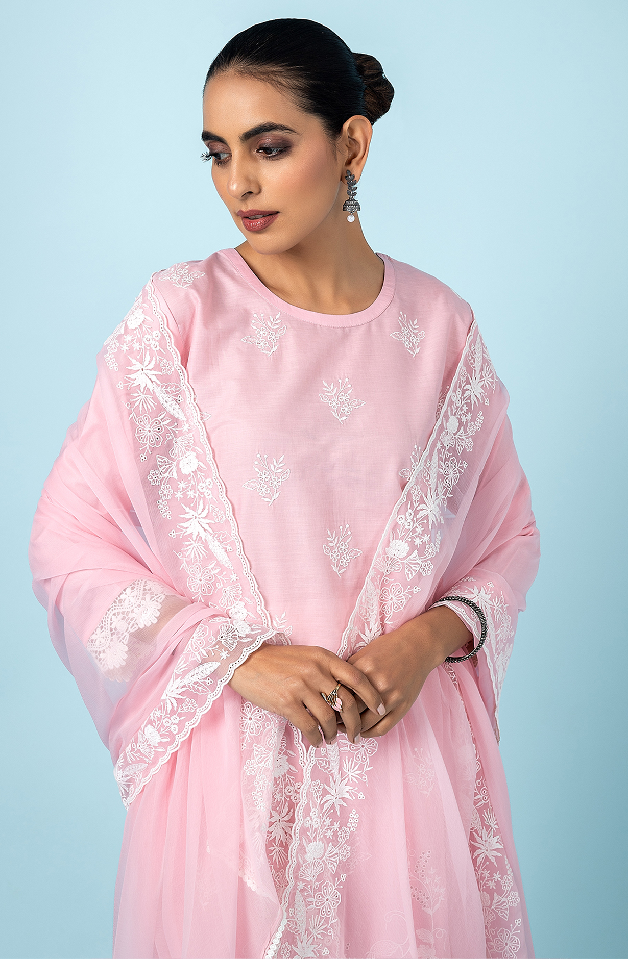Pink Exclusive Cotton Unstitched Embroidered Salwar Kameez with Chiffon Dupatta - SHI2250A