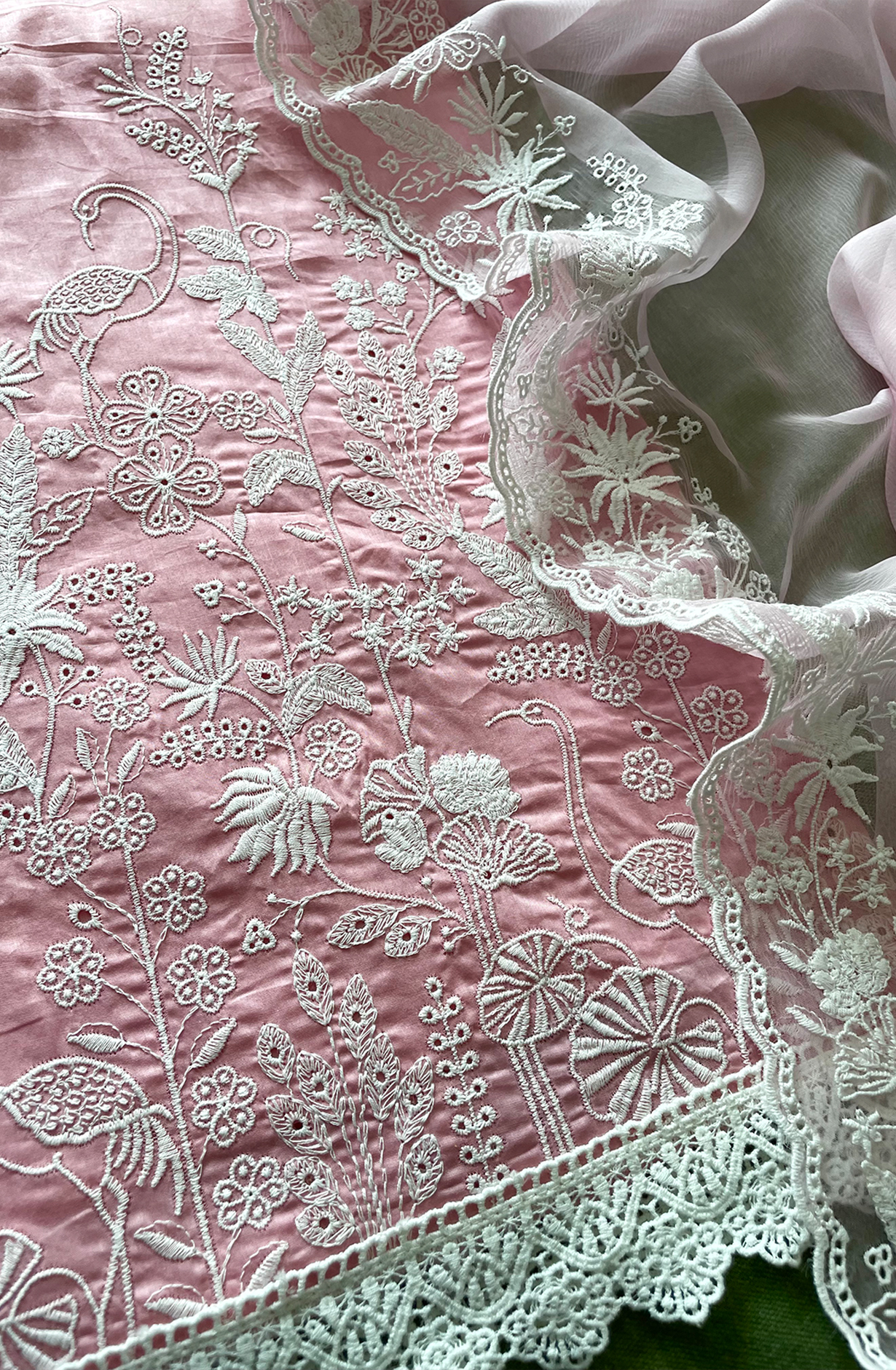 Pink Exclusive Cotton Unstitched Embroidered Salwar Kameez with Chiffon Dupatta - SHI2250A