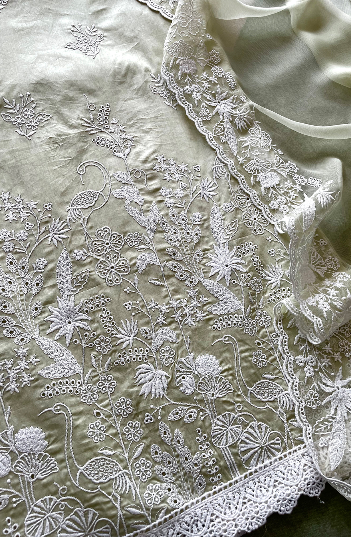 Pista Green Exclusive Cotton Unstitched Embroidered Salwar Kameez with Chiffon Dupatta - SHI2250B