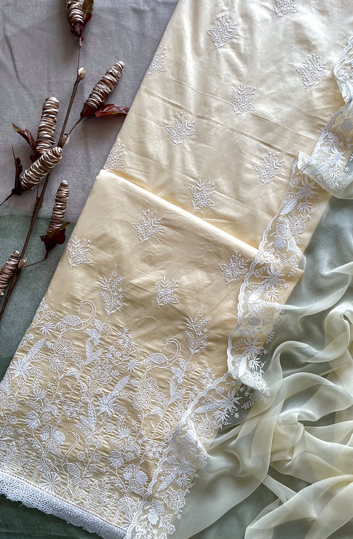 Yellow Exclusive Cotton Unstitched Embroidered Salwar Kameez with Chiffon Dupatta - SHI2250C