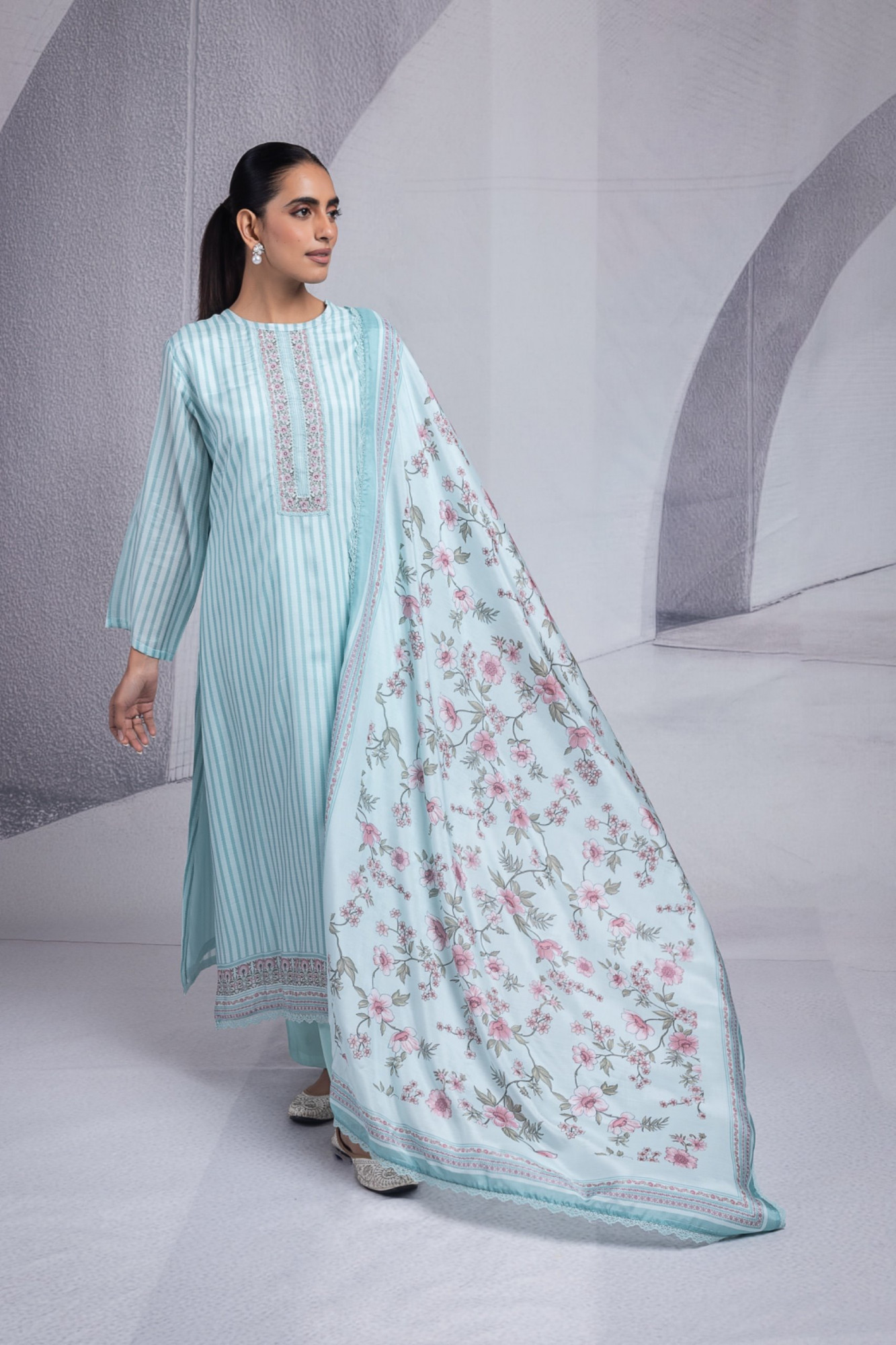 Green Muslin Suit Set with Beautiful Dupatta - SHRNT101A