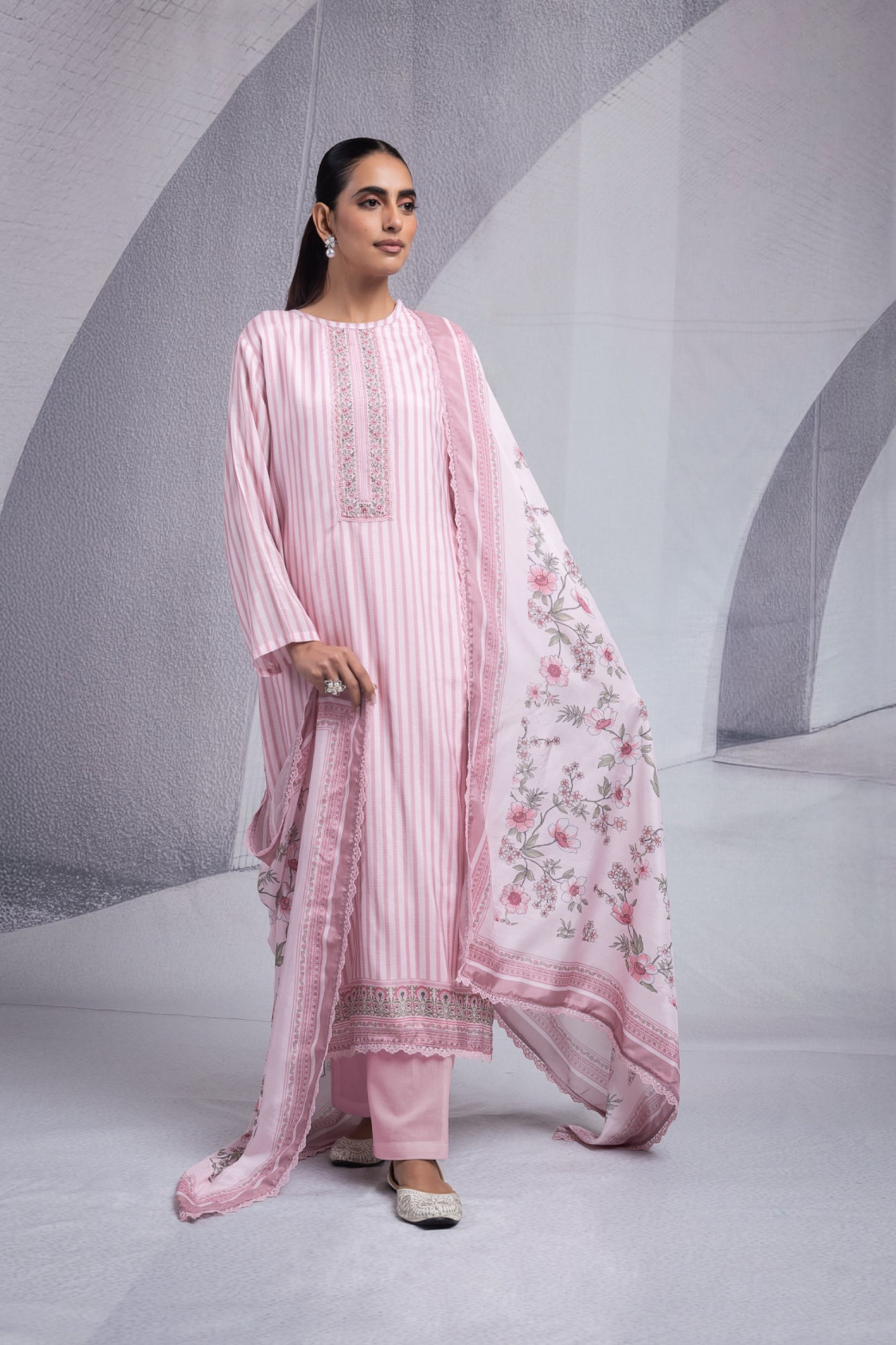 Pink Muslin Suit Set with Beautiful Dupatta - SHRNT101B