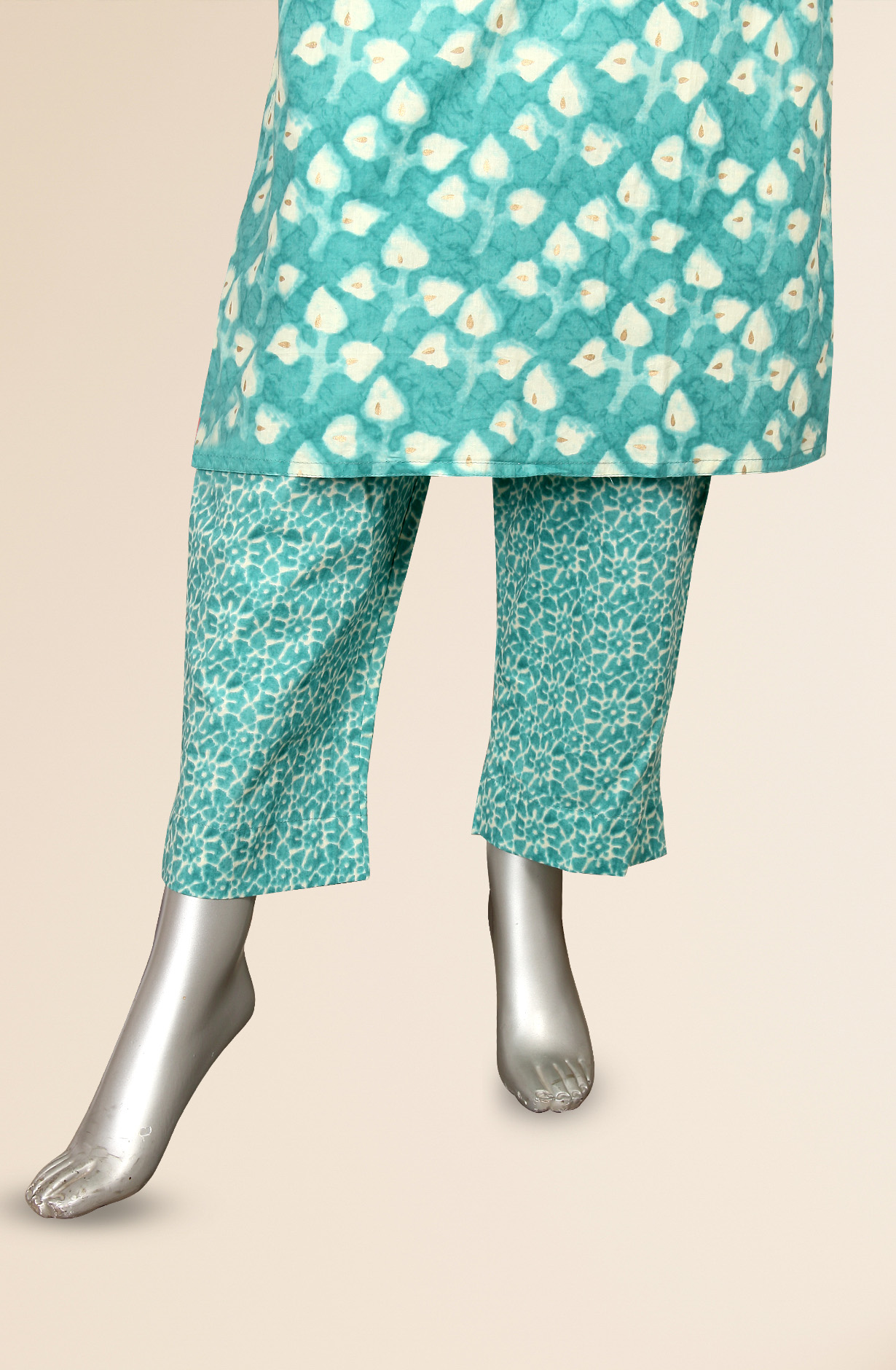 Ready-to-Wear Firozi Cotton Kurti Pant Set with Dupatta - SHTLTR2238A