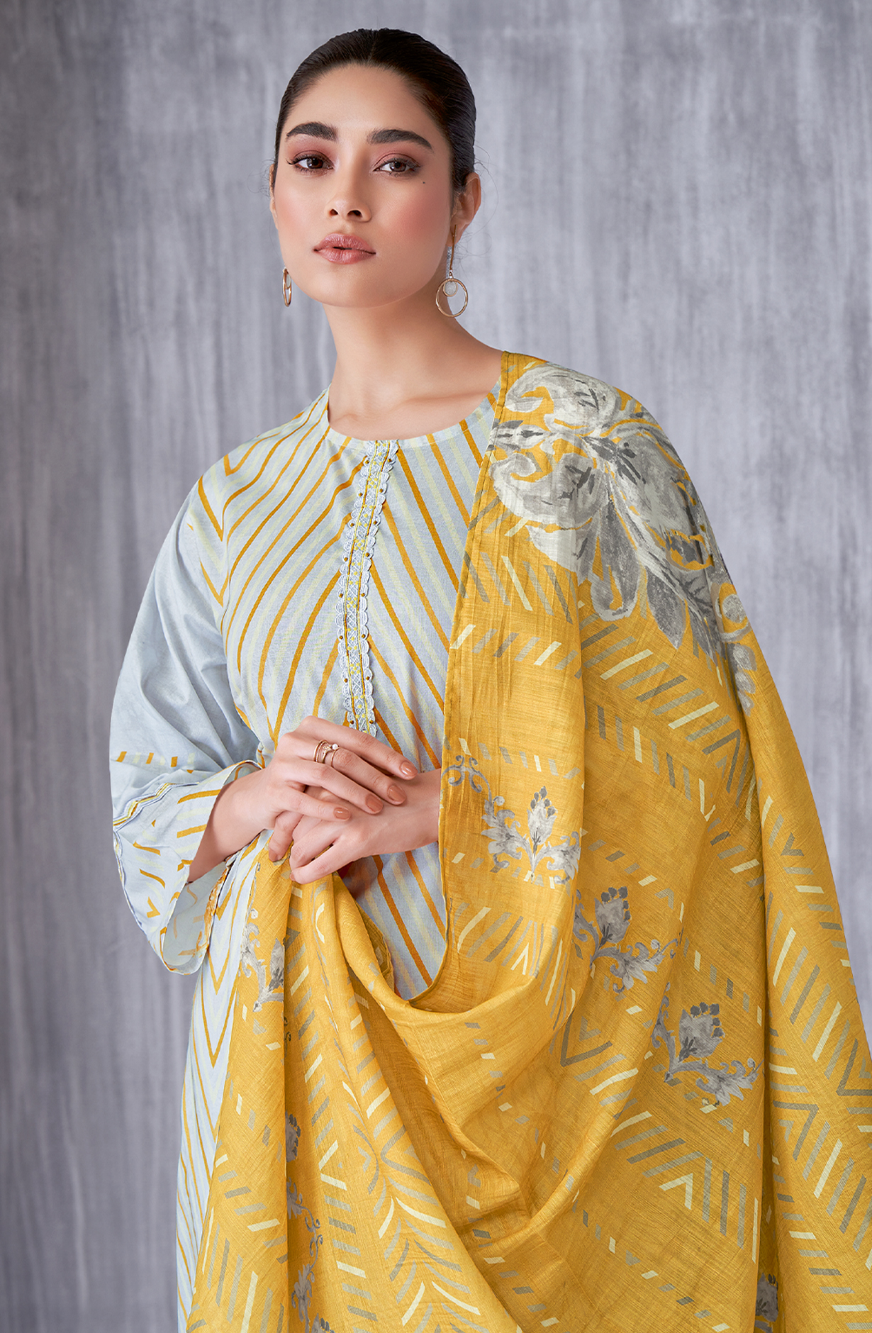 Pastel Grey Cotton Digital Printed Unstitched Salwar Kameez - SIL1232