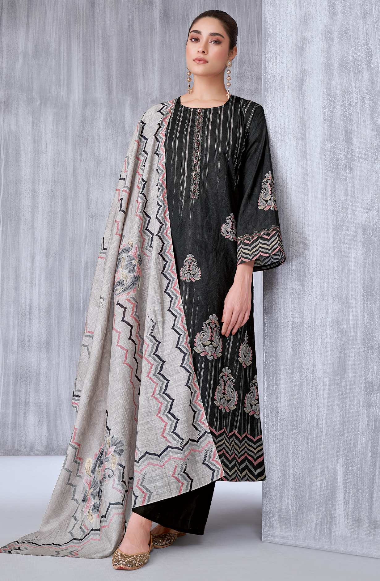 Black Cotton Digital Printed Unstitched Salwar Kameez - SIL1236