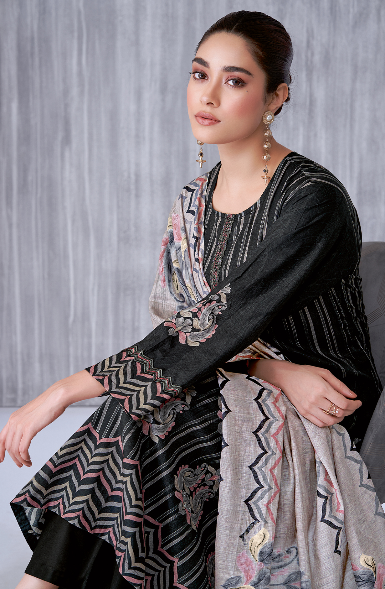Black Cotton Digital Printed Unstitched Salwar Kameez - SIL1236