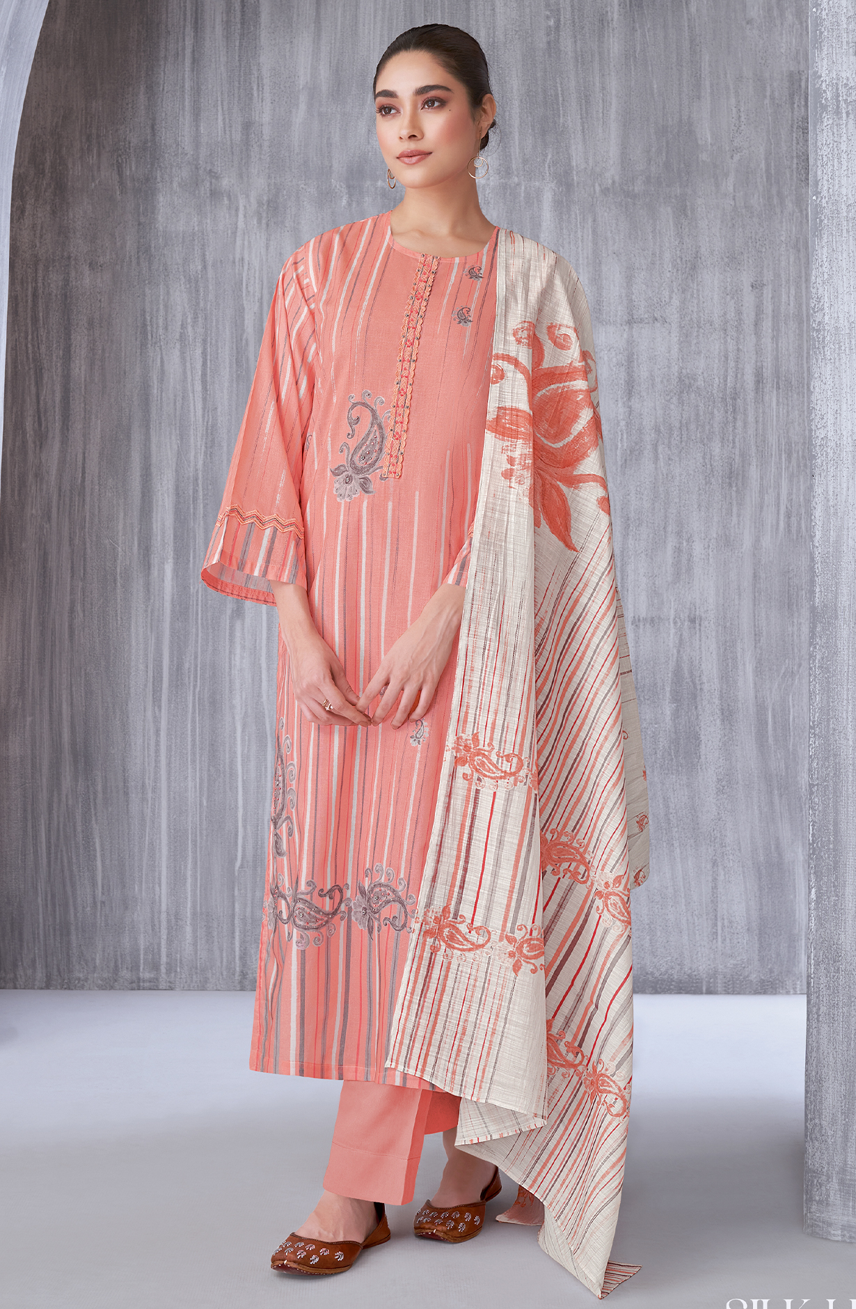 Peach Cotton Digital Printed Unstitched Salwar Kameez - SIL1273