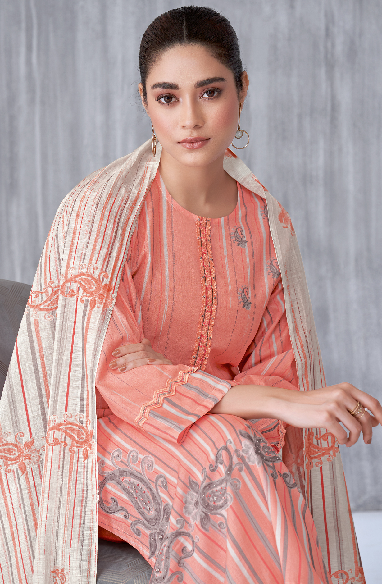 Peach Cotton Digital Printed Unstitched Salwar Kameez - SIL1273