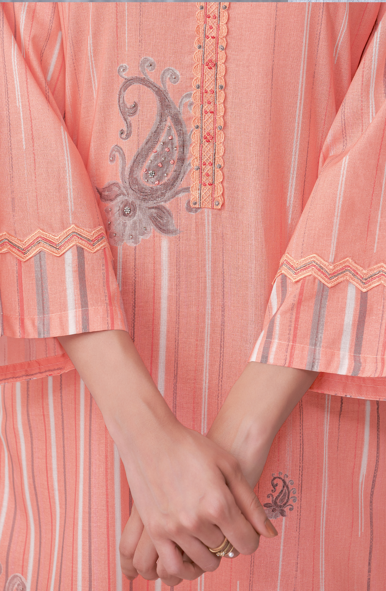 Peach Cotton Digital Printed Unstitched Salwar Kameez - SIL1273