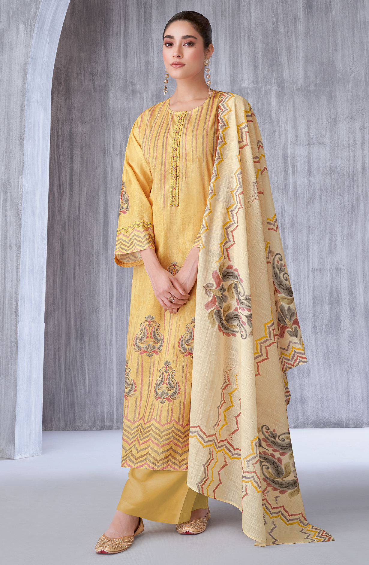 Yellow Cotton Digital Printed Unstitched Salwar Kameez - SIL1284