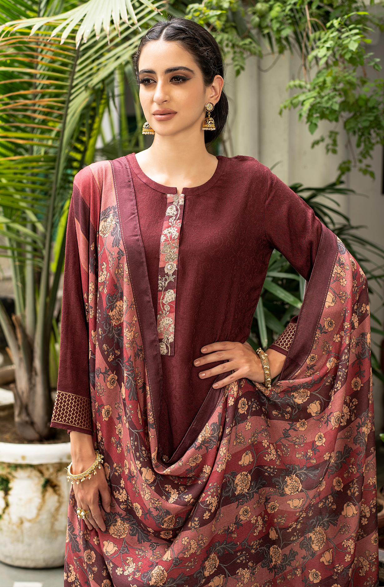 Maroon Pashmina Winter Unstitched Salwar Kameez - SIL1625